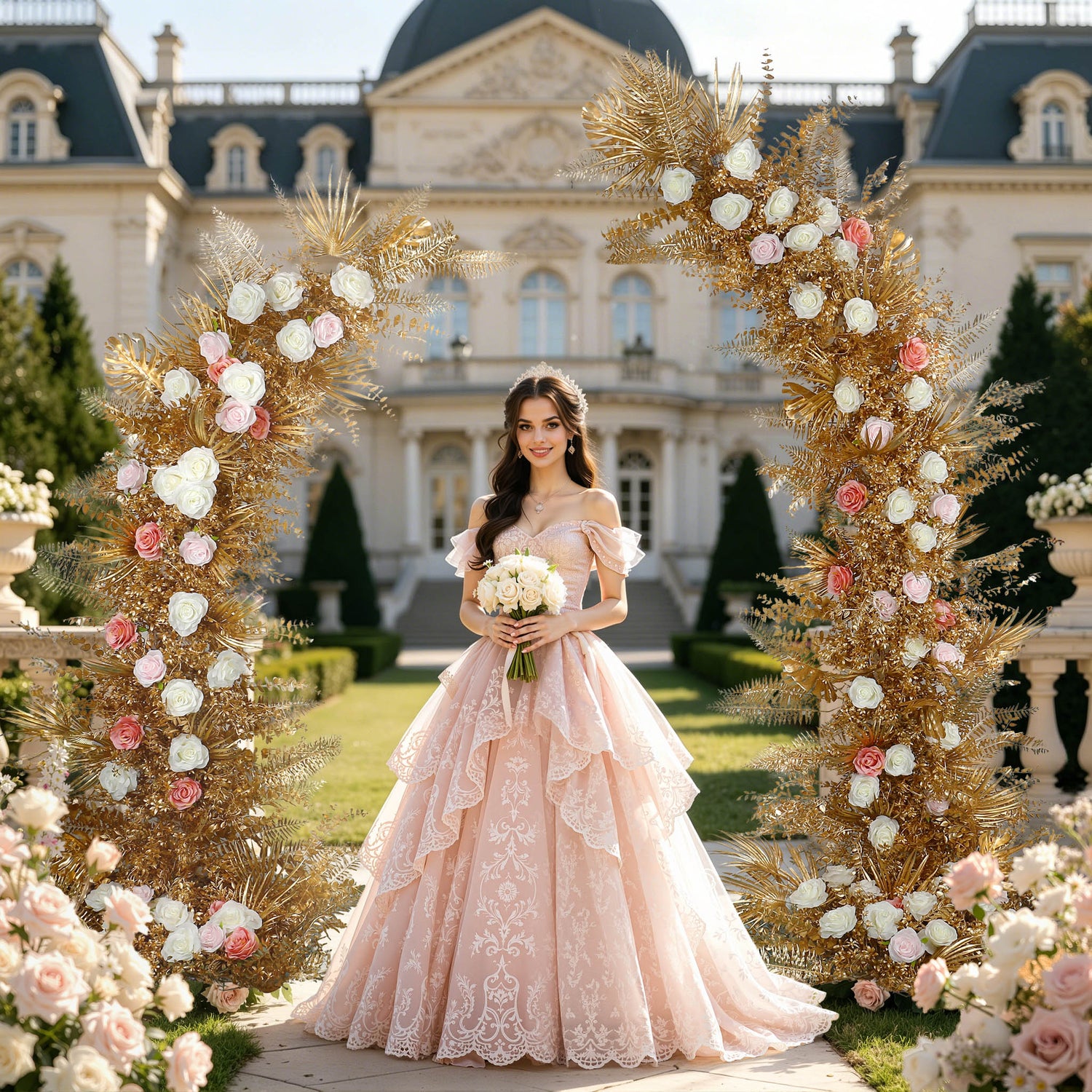 Aliflowers Wedding Decoration Gold Horn Arch Flower Art Set - Ali Flowers