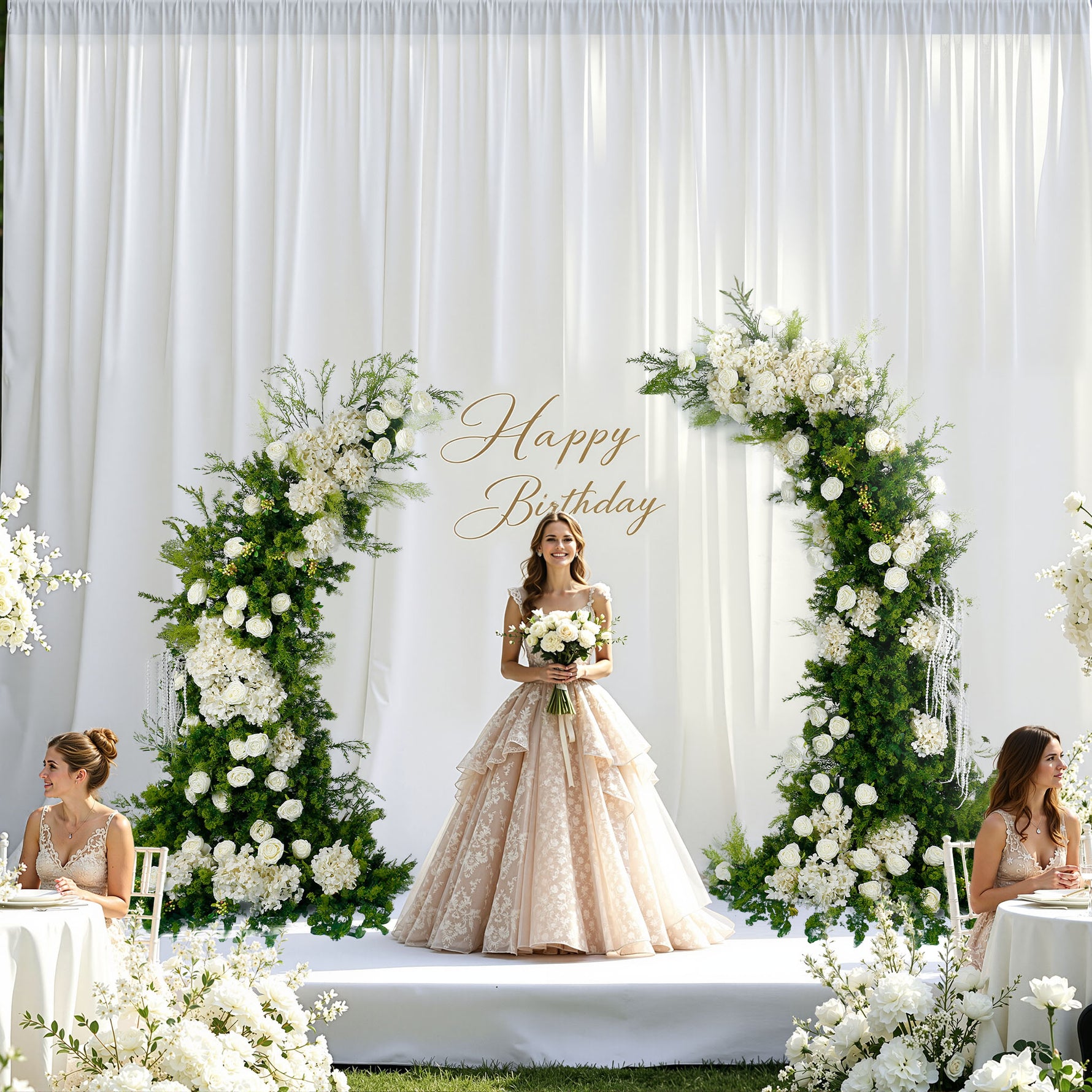 Aliflowers White Hydrangea Green Plant Flower Decoration Wedding Background Horn Arch - Ali Flowers