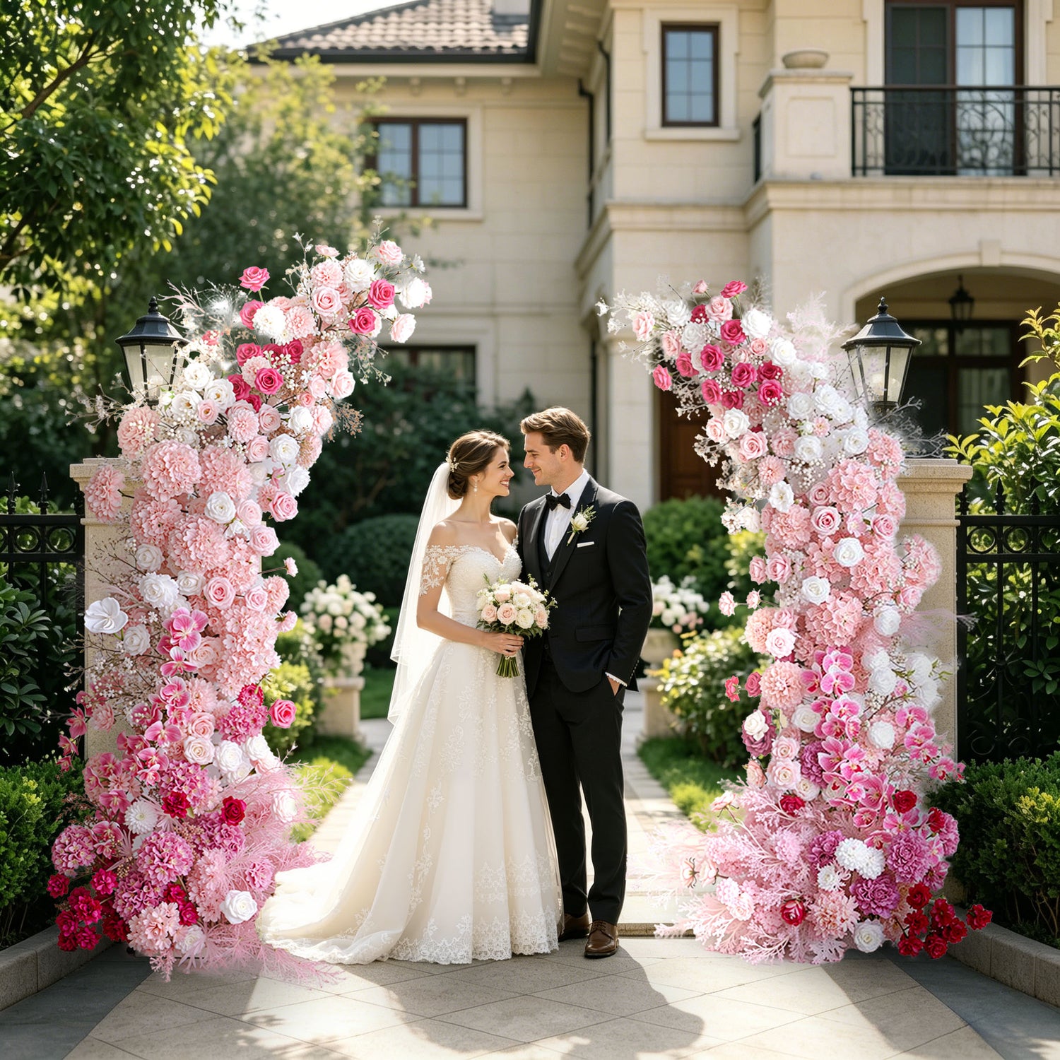 Aliflowers Pink Phalaenopsis Orchid Wedding Horn Arch Background artificial flower ALFAC019 - Ali Flowers