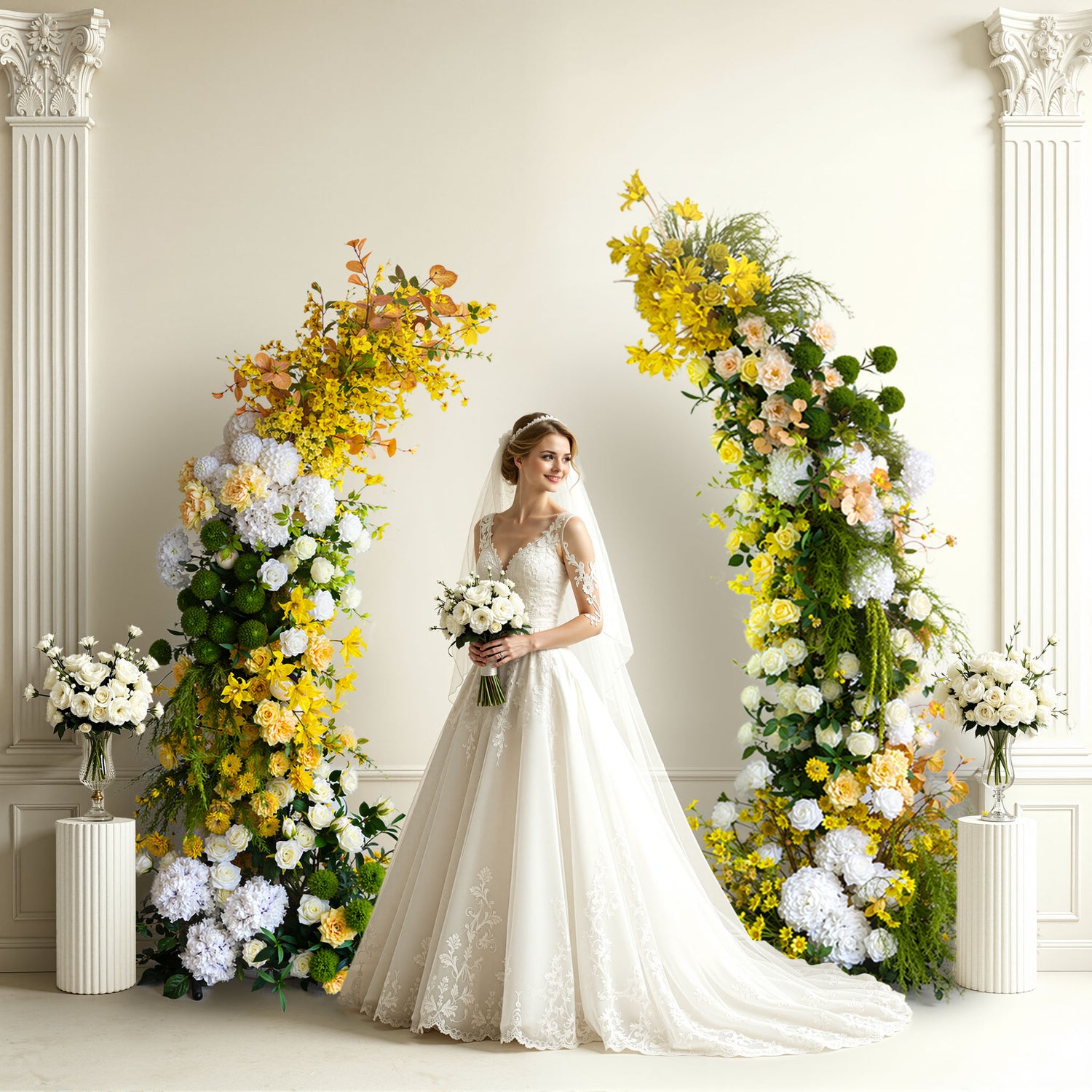 Aliflowers Yellow Garden Artificial Flower Horn Arch Wedding Backdrop Party Props Arrangement ALFAC021 - Ali Flowers