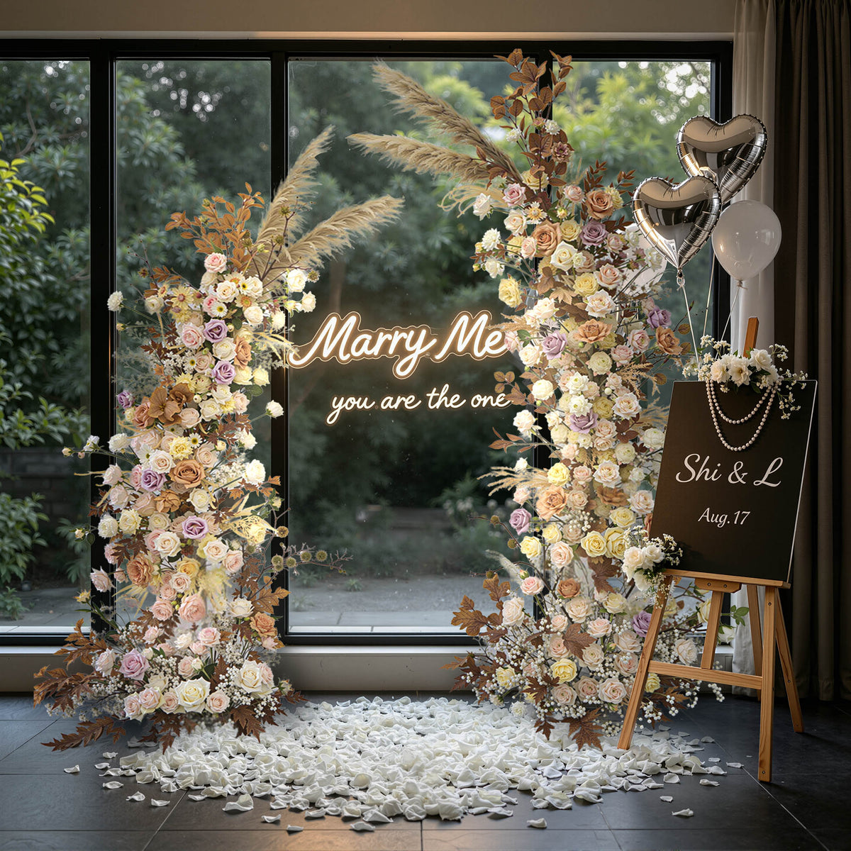 Aliflowers Early Fall Series Pampas Grass Horn Arch Wedding Backdrop Decor Floral Arrangement ALFAC008 - Ali Flowers