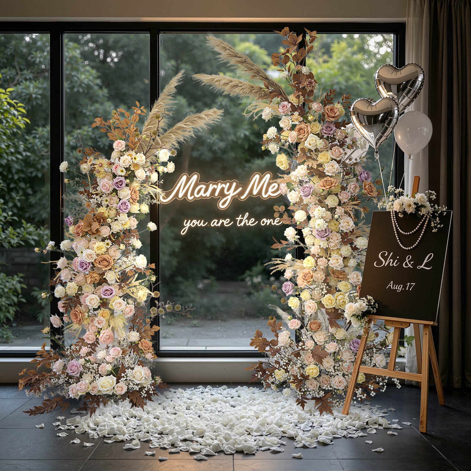 Aliflowers Early Fall Series Pampas Grass Horn Arch Wedding Backdrop Decor Floral Arrangement ALFAC008 - Ali Flowers