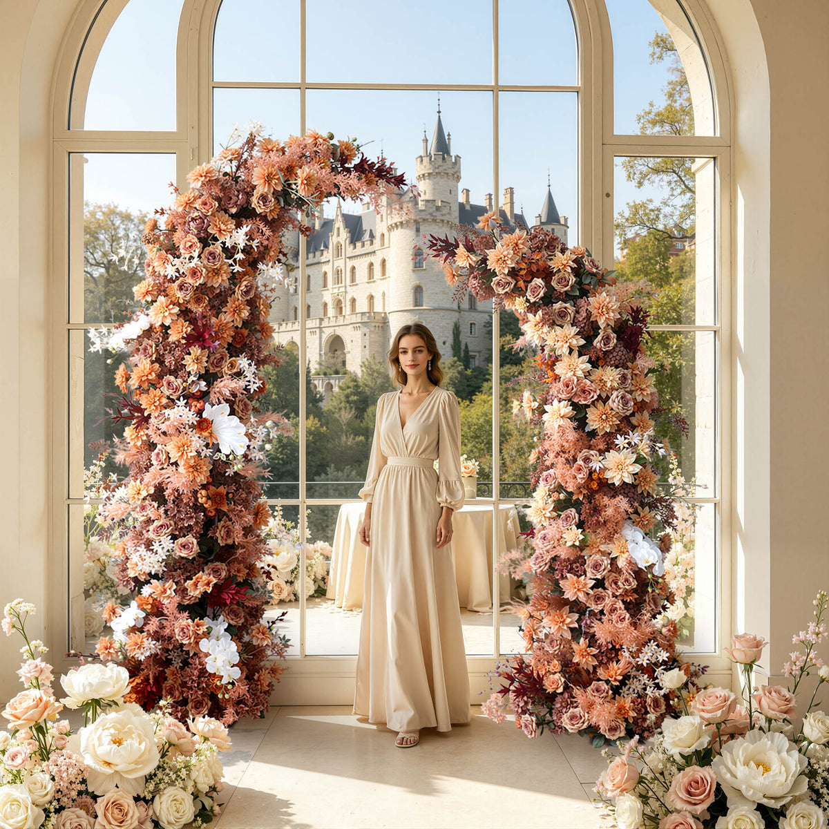 Ali Flowers Orange Rose Peony Artificial Flower Horn Arch Floral Arch for Event Proposal Wedding Decoration ALFAC001 - Ali Flowers