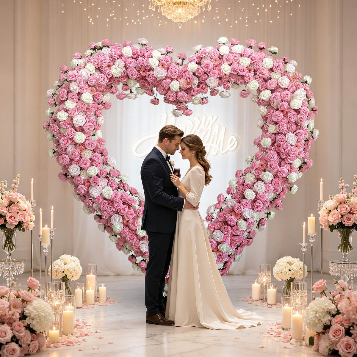Aliflowers Heart-Shaped Pink Rose Floral Fabric Wedding Party Background Decoration ALFAH015 - Ali Flowers