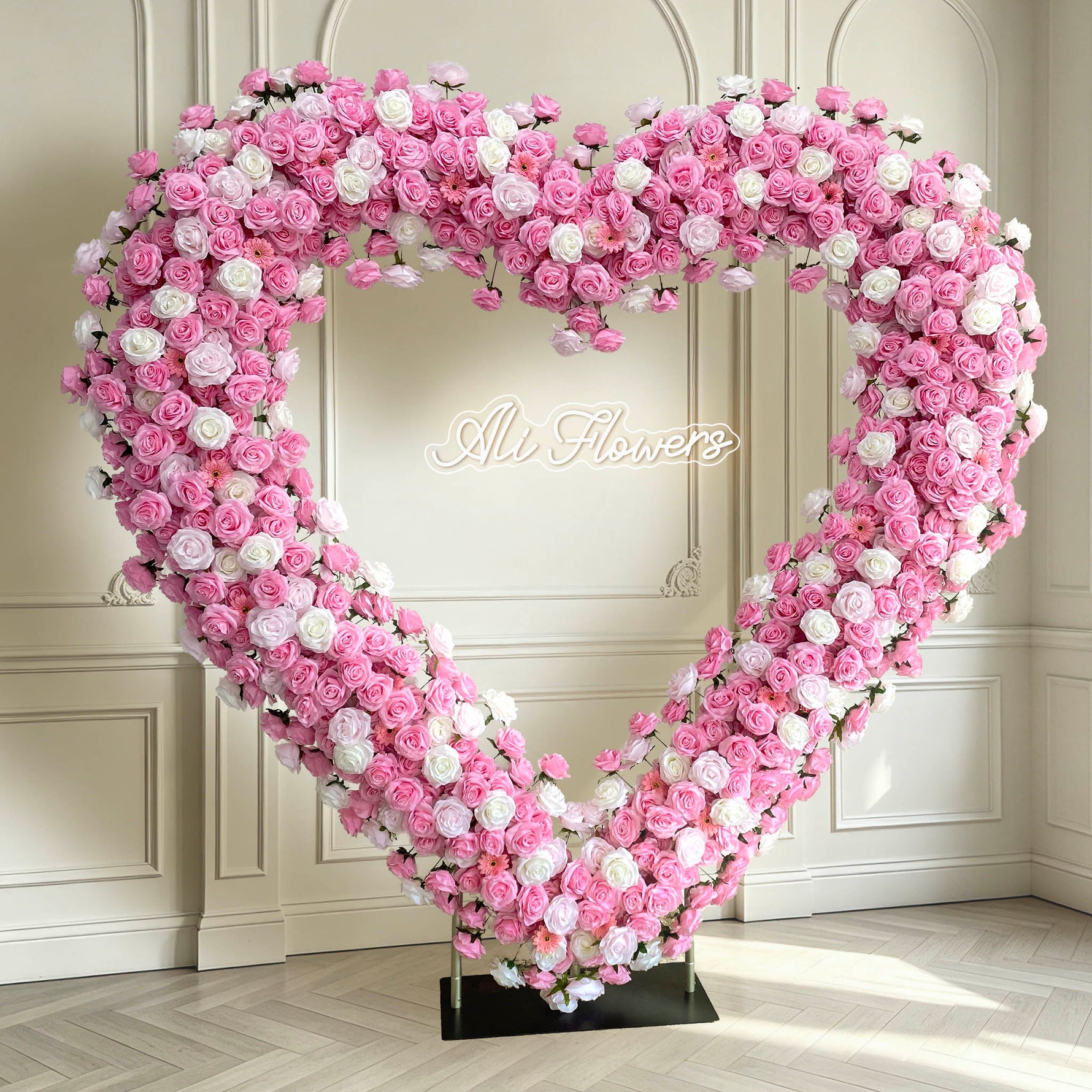 Aliflowers Heart-Shaped Pink Rose Floral Fabric Wedding Party Background Decoration ALFAH015 - Ali Flowers