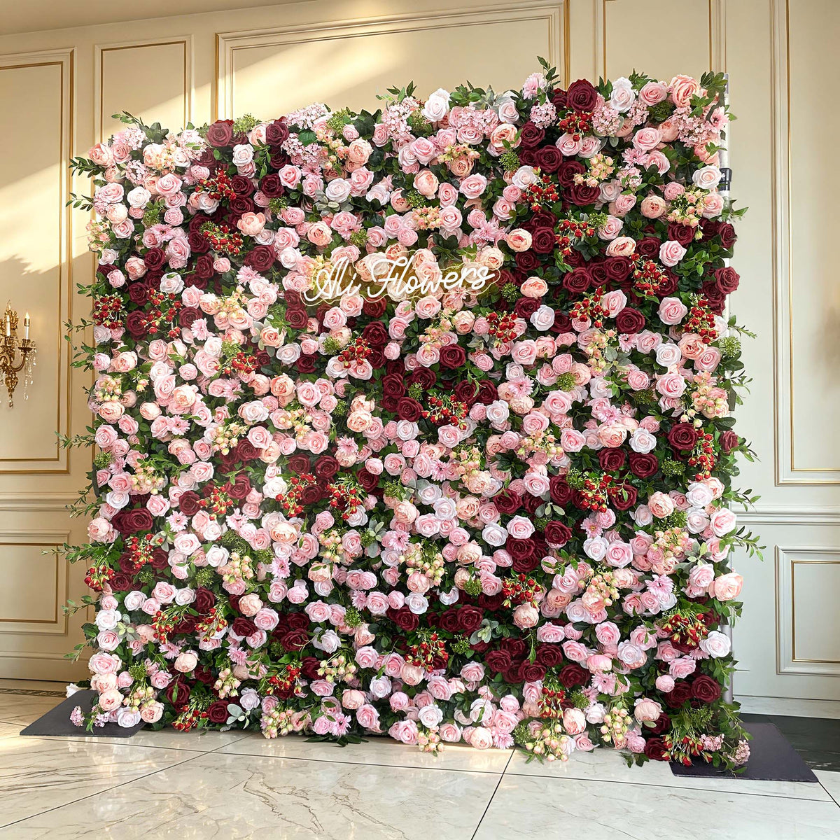 Aliflowers 5D Elegant Red & Blush Pink Flower Wall Wedding Ceremony Backdrop - Ali Flowers
