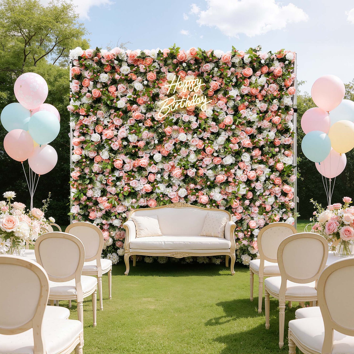 Aliflowers 3D White Rose with Pink Peony Decorative Flower Wall ALFWL044 - Ali Flowers