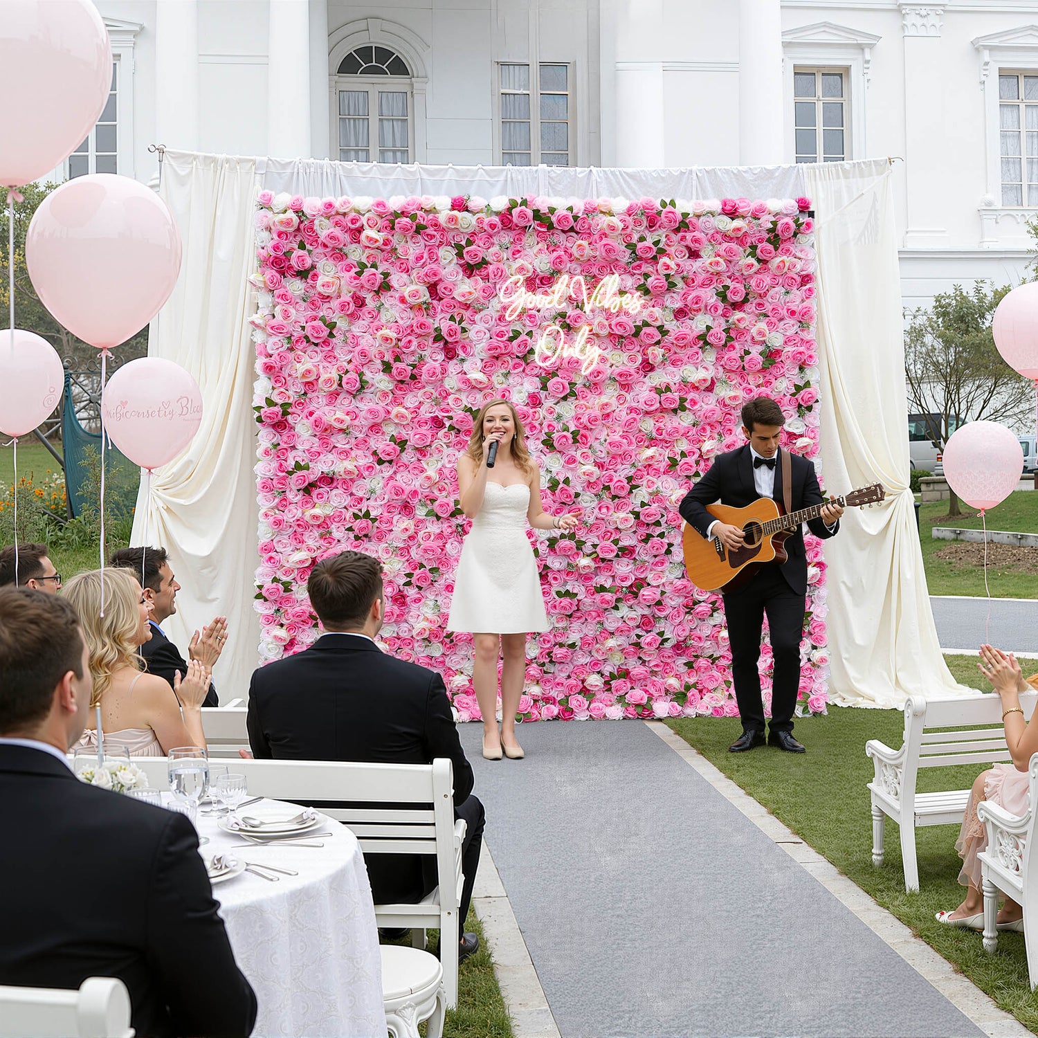 Aliflowers 3D Rose Pink Flower Wall for Outdoor Wedding ALFWL053 - Ali Flowers