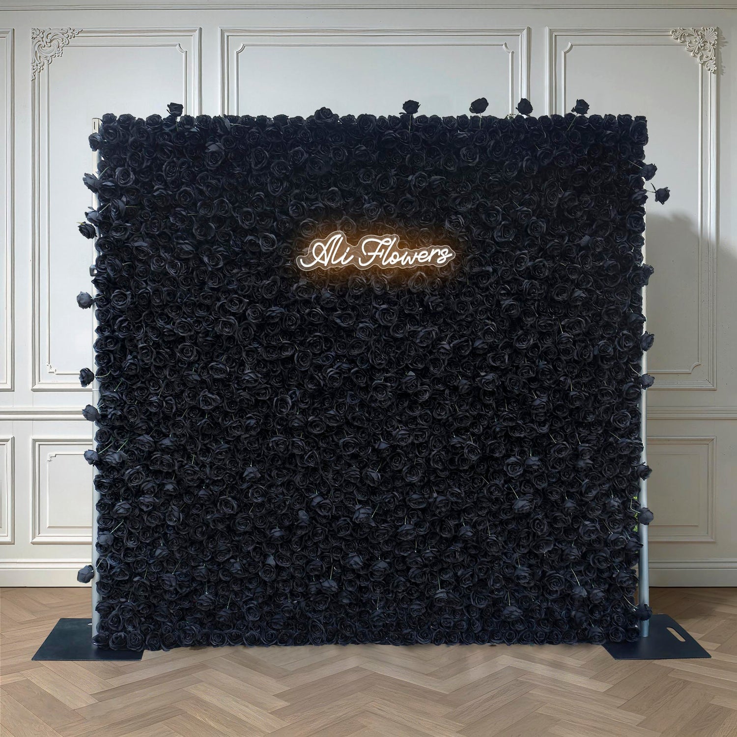 Aliflowers Black Rose Roll up Fabric Artificial Flower Wall ALFWL079