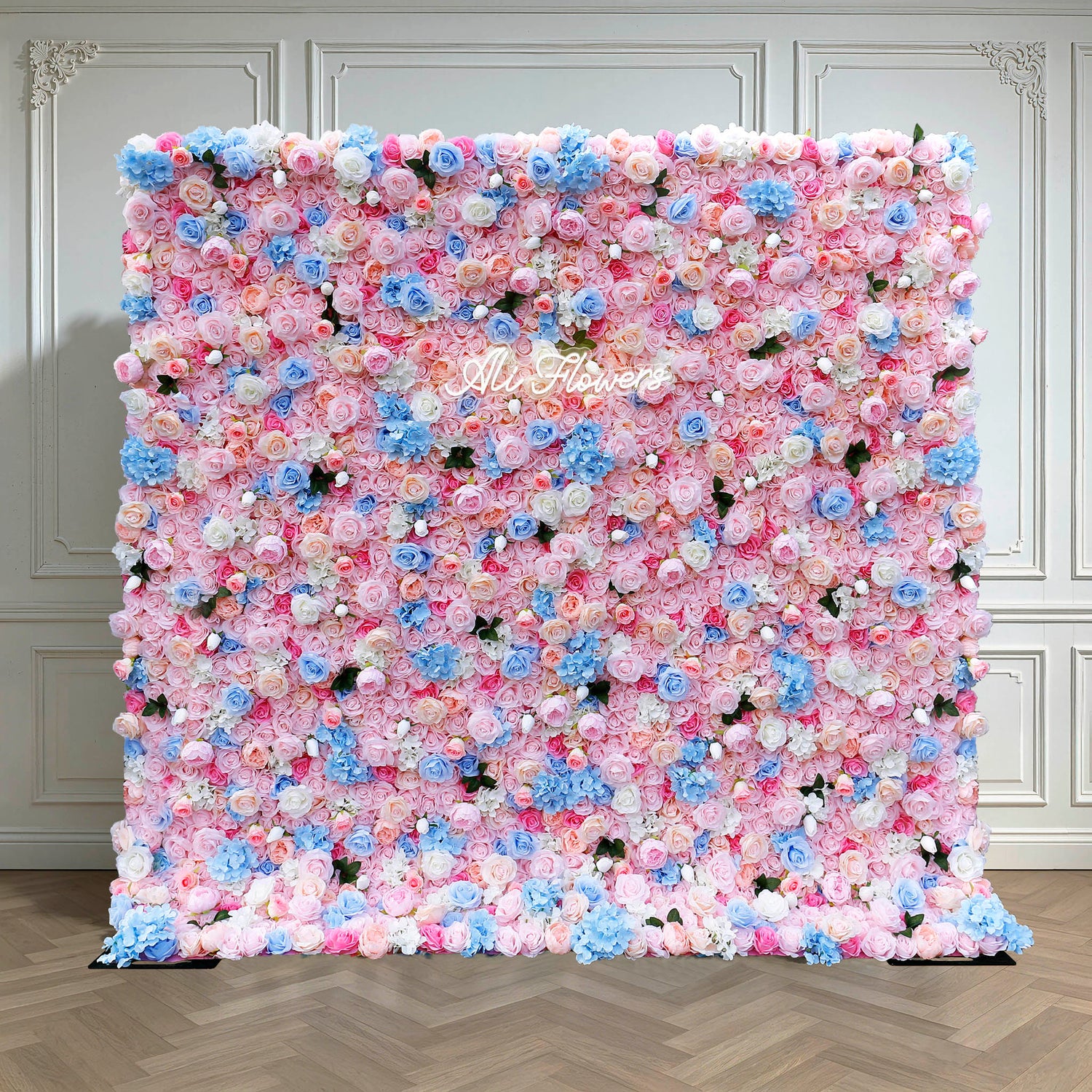 Aliflowers Pink Rose with Blue Hydrangea Flower Arrangement for Wall ALFWL098