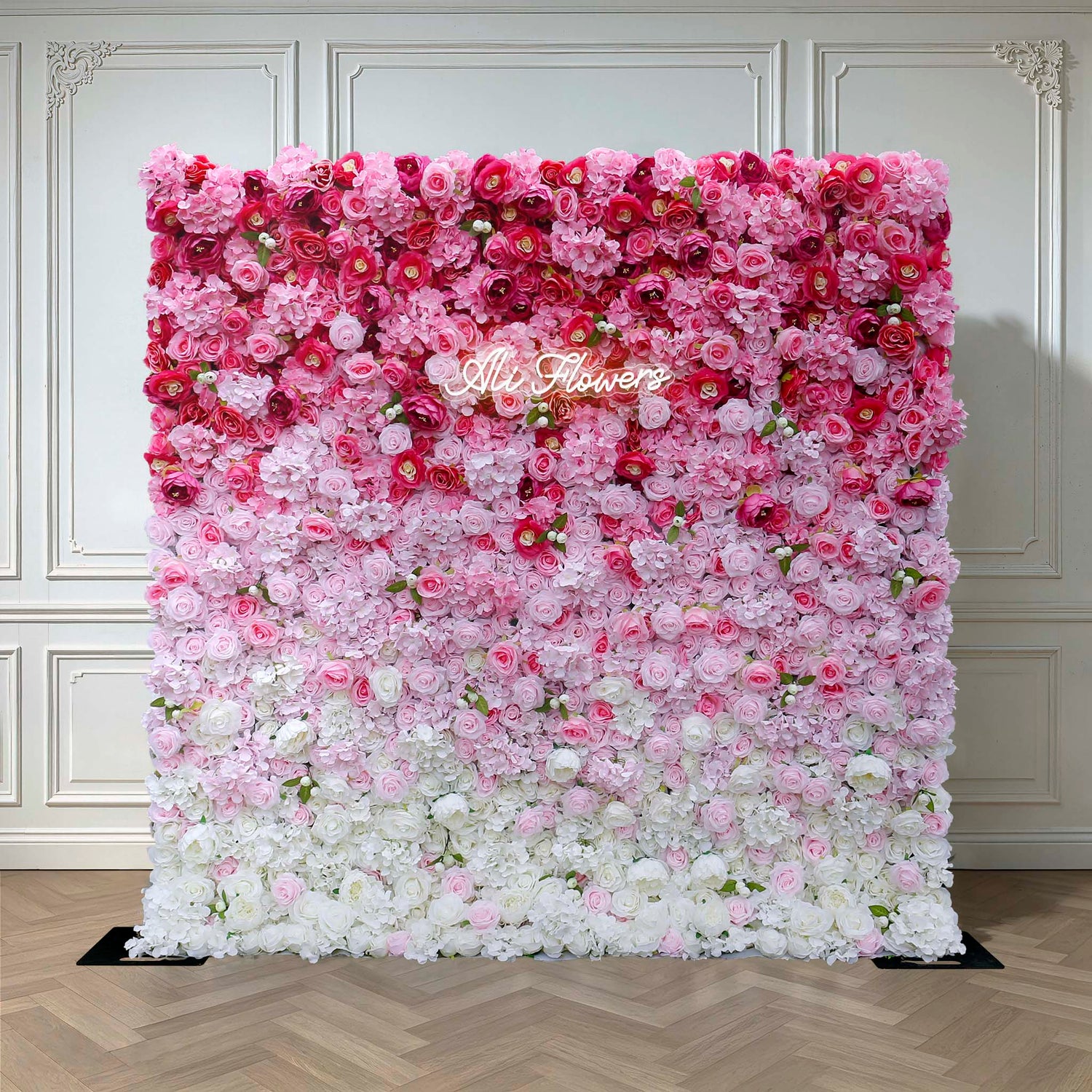 Aliflowers Pink Gradient Rose Hydrangea 5D Fabric Artistic Roller Blind Flower Wall ALFWL117