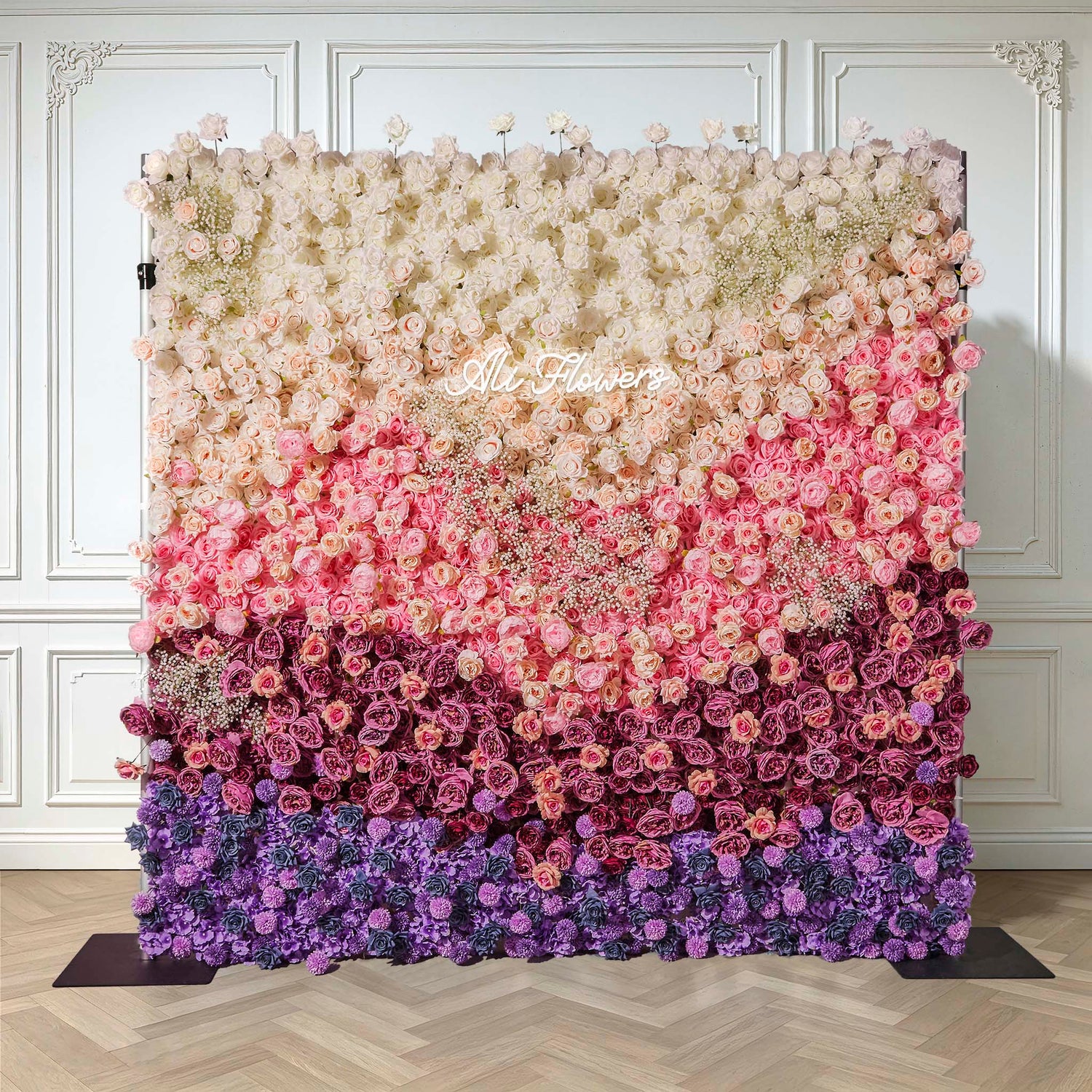 Gradient Colorful Rose & Hydrangea 5D Flower Wall with Babysbreath ALFWL150
