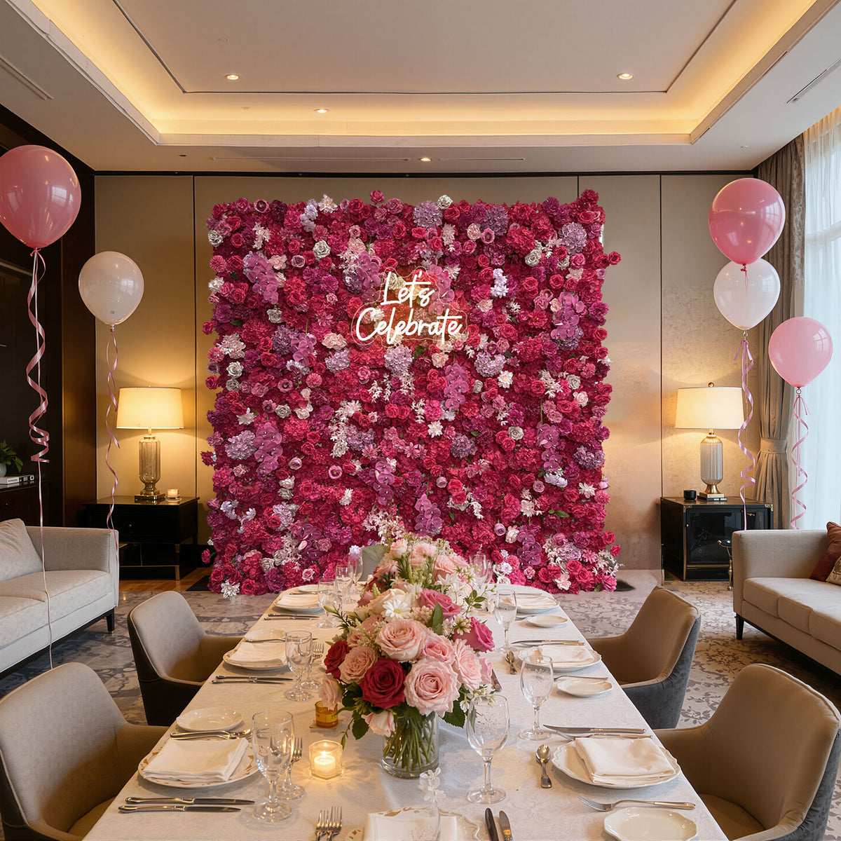 Aliflowers Outdoor Wedding Background 5D Rose Pink Roller Blind Artificial Flower Wall ALFWL158 - Ali Flowers
