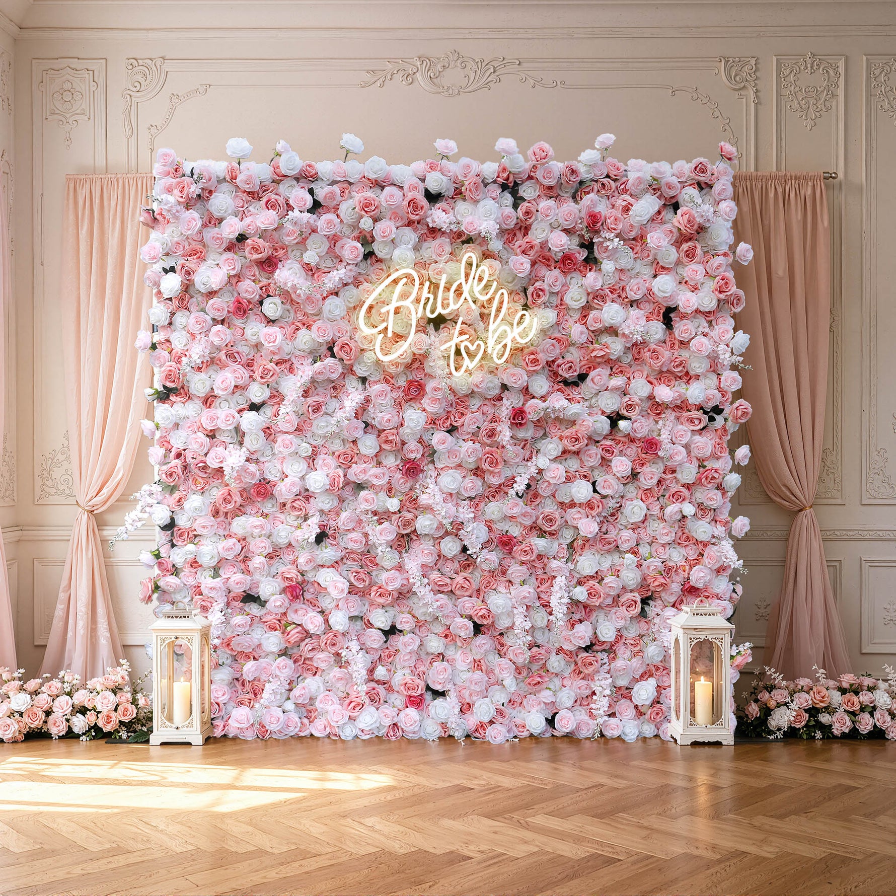 Aliflowers 5D-Pink Rose with Larkspur Wedding Fabric Flower Wall ALFWL096 - Ali Flowers