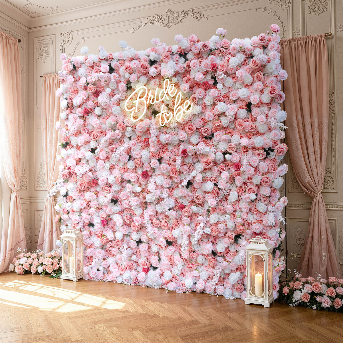 Aliflowers 5D-Pink Rose with Larkspur Wedding Fabric Flower Wall ALFWL096 - Ali Flowers