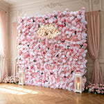 Aliflowers 5D-Pink Rose with Larkspur Wedding Fabric Flower Wall ALFWL096 - Ali Flowers