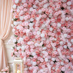 Aliflowers 5D-Pink Rose with Larkspur Wedding Fabric Flower Wall ALFWL096 - Ali Flowers