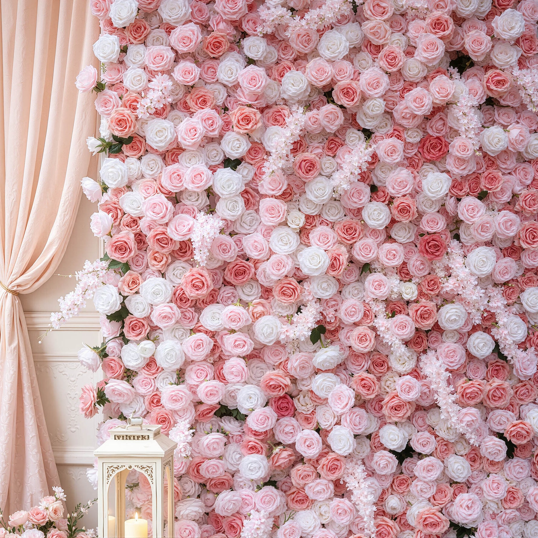Aliflowers 5D-Pink Rose with Larkspur Wedding Fabric Flower Wall ALFWL096 - Ali Flowers