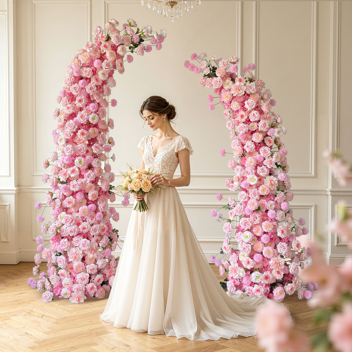 Aliflowers 3D Pink Rose Horn Arch – Wedding Ceremony Floral Backdrop - Ali Flowers