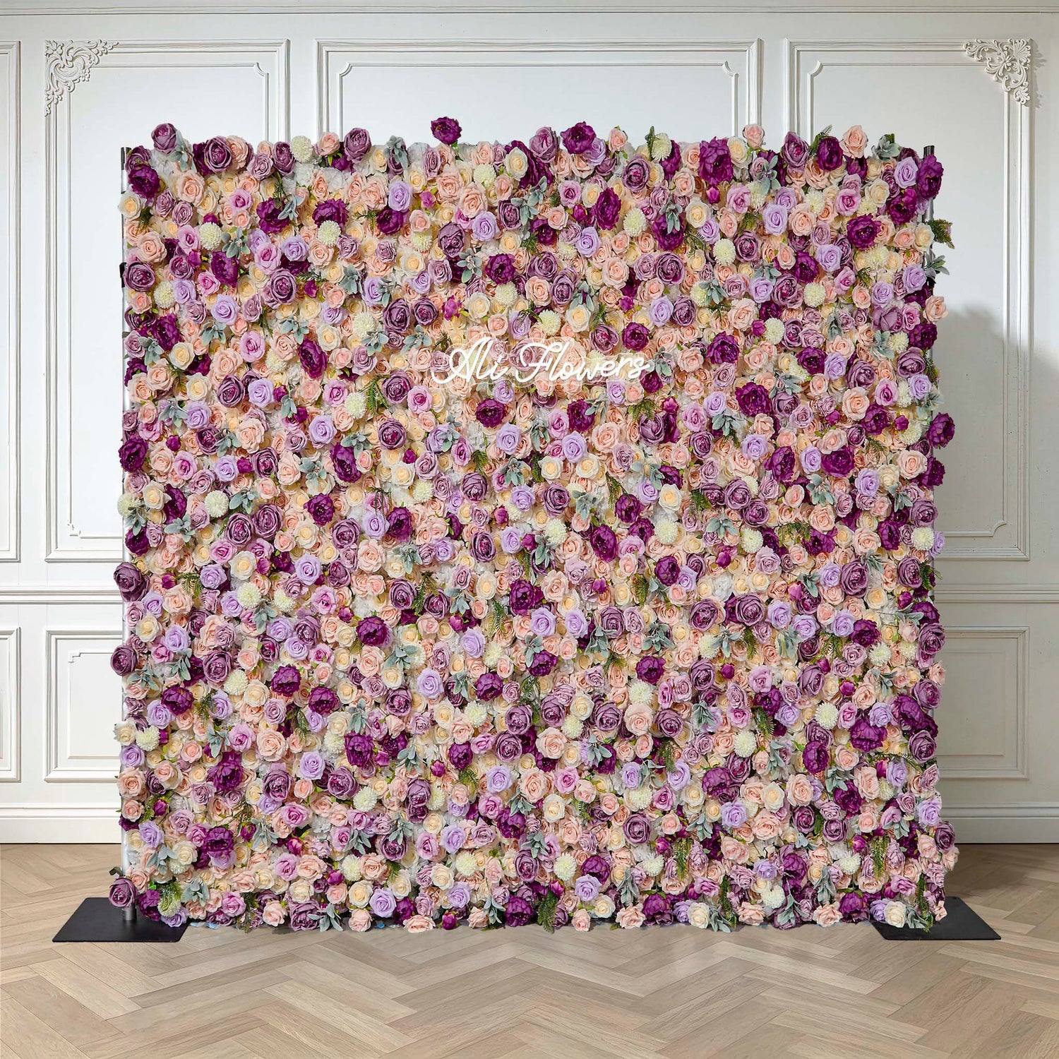 Aliflowers Purple Elegance Flower Wall Lush Roses & Pastel Blooms Cloth Backdrop