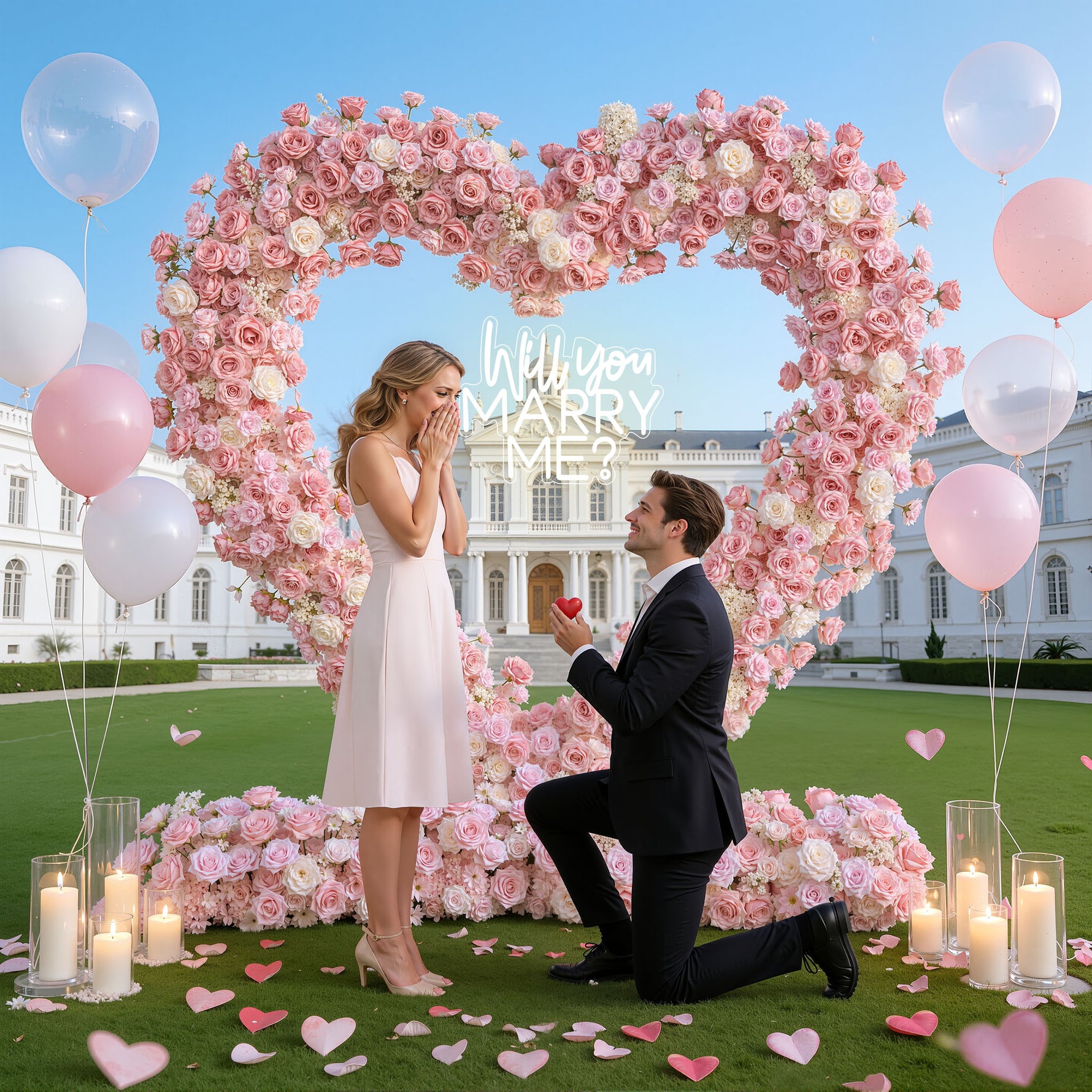  Pink Rose With Baby's breath Wedding Decorations Heart Arch