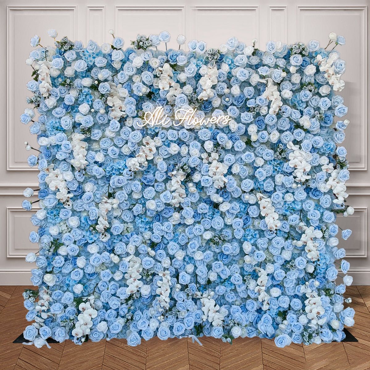 Aliflowers 3D Blue Rose & White Orchid Flower Wall for Wedding Decor ALFWL187