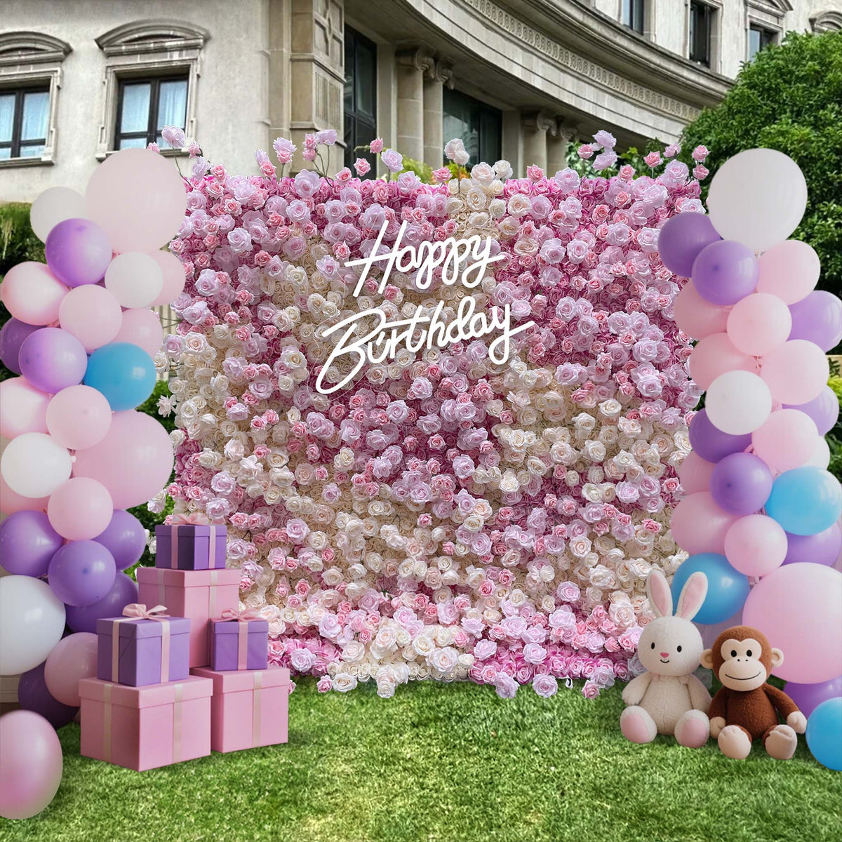 Aliflowers 3D Gradient Pink & Cream Rose Flower Wall Backdrop for Wedding Party Decor ALFWL188