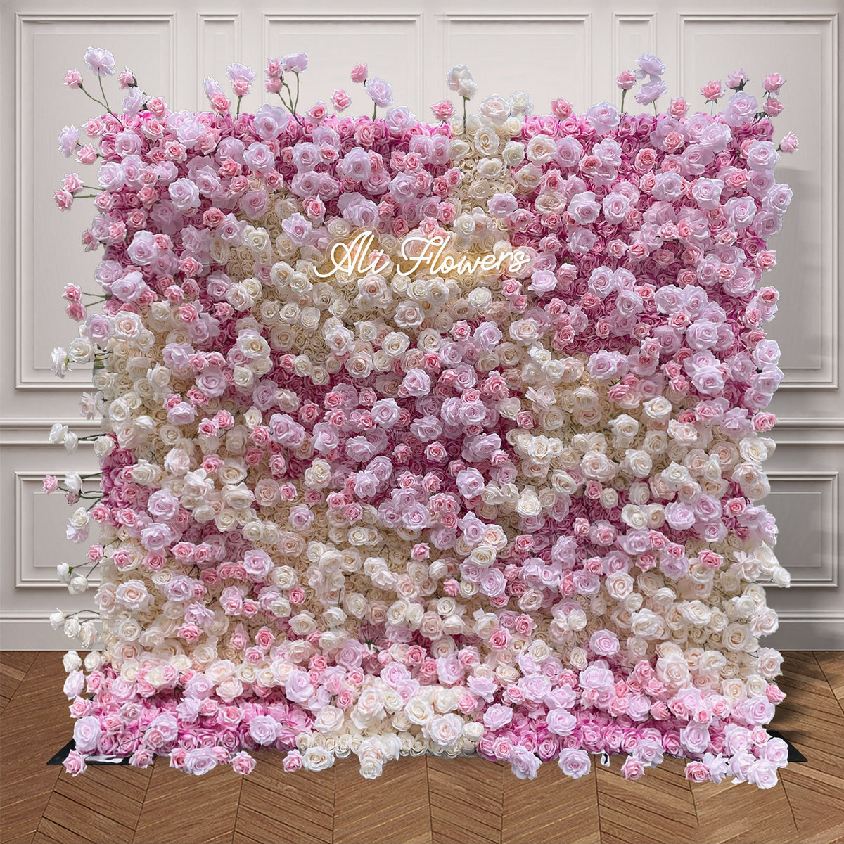Aliflowers 3D Gradient Pink & Cream Rose Flower Wall Backdrop for Wedding Party Decor ALFWL188