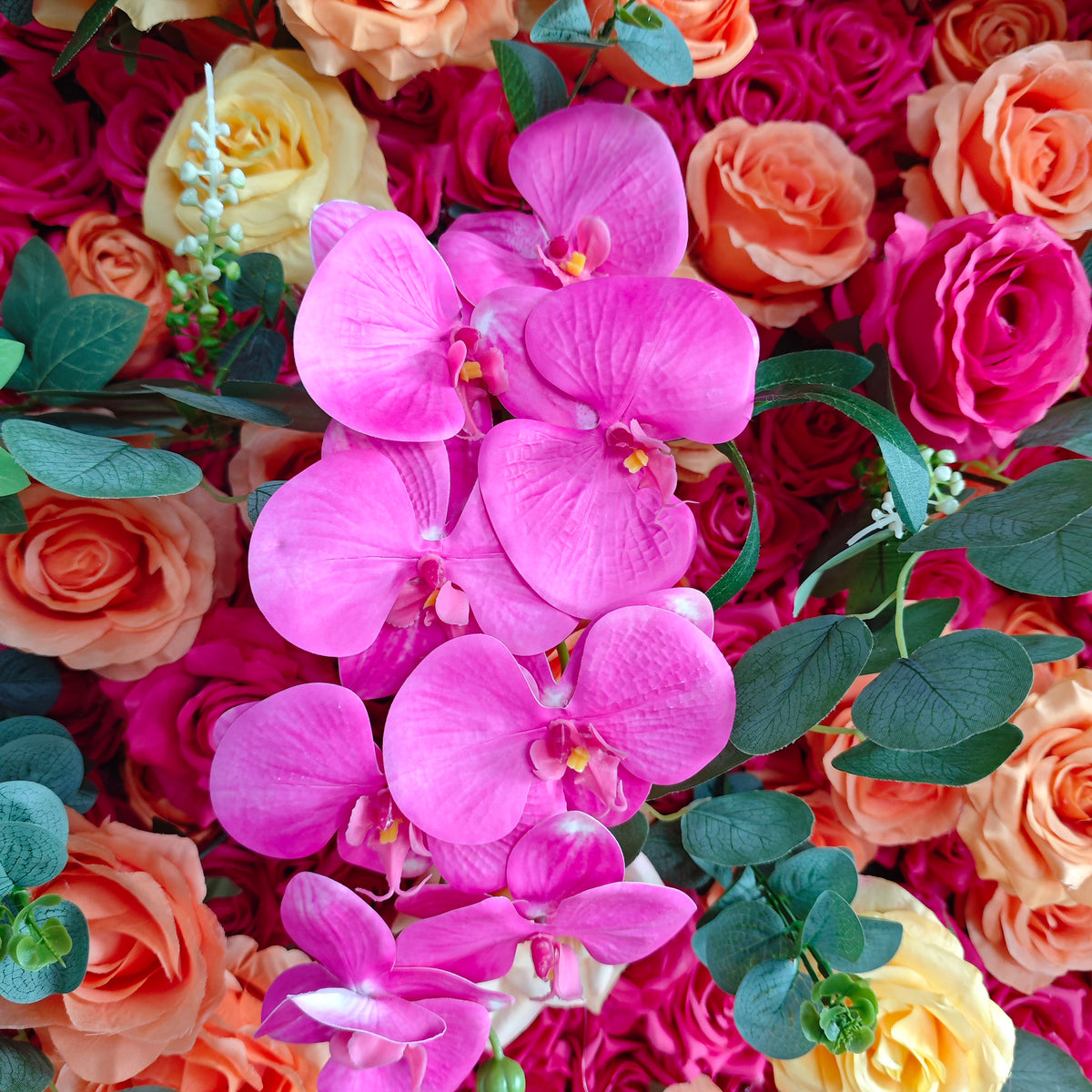 Aliflowers 3D Orange Red Rose & Orchid Flower Wall Backdrop for Wedding Party Decor