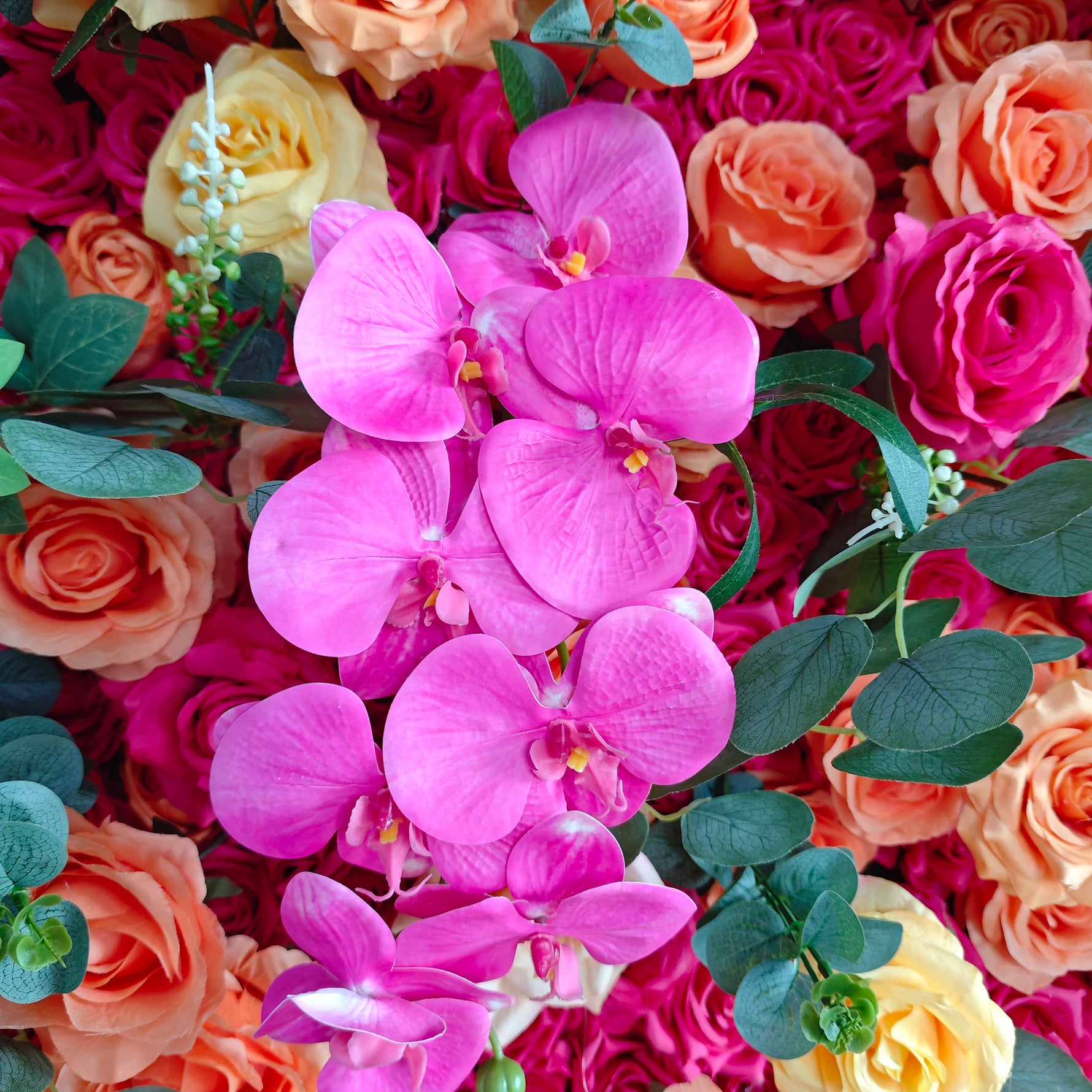 Aliflowers 3D Orange Red Rose & Orchid Flower Wall Backdrop for Wedding Party Decor