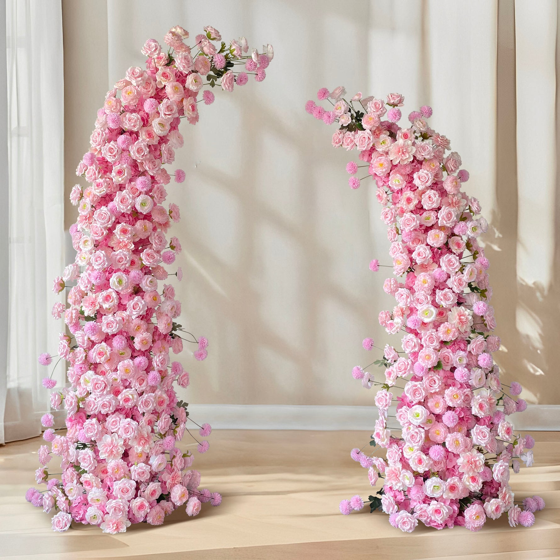 Aliflowers 3D Pink Rose Horns Arch – Wedding Ceremony Floral Backdrop for Indoor & Outdoor Events