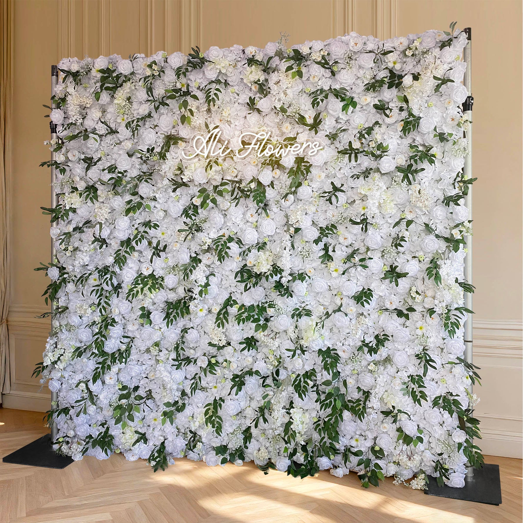 Aliflowers White Dahlia with Plants Flower Wall for Wedding ALFWL076 - Ali Flowers