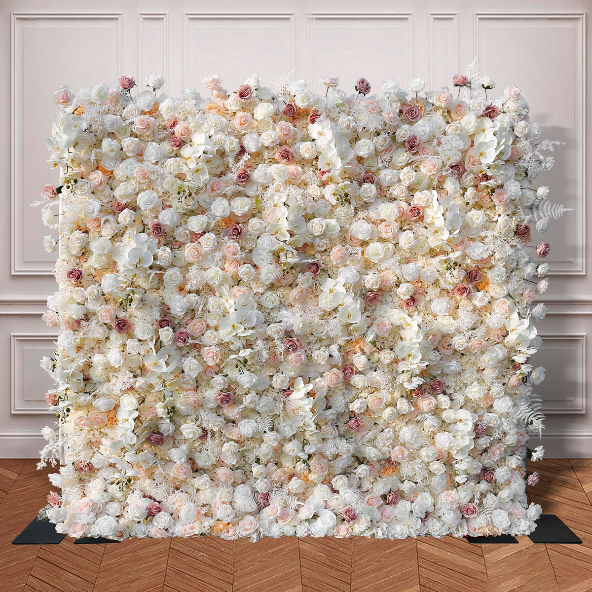 Aliflowers 5D Champagne White Rose with White leaves for wedding backdrop ALFWL029 - Ali Flowers