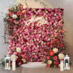5D pink silk rose roller curtain artificial flower wall