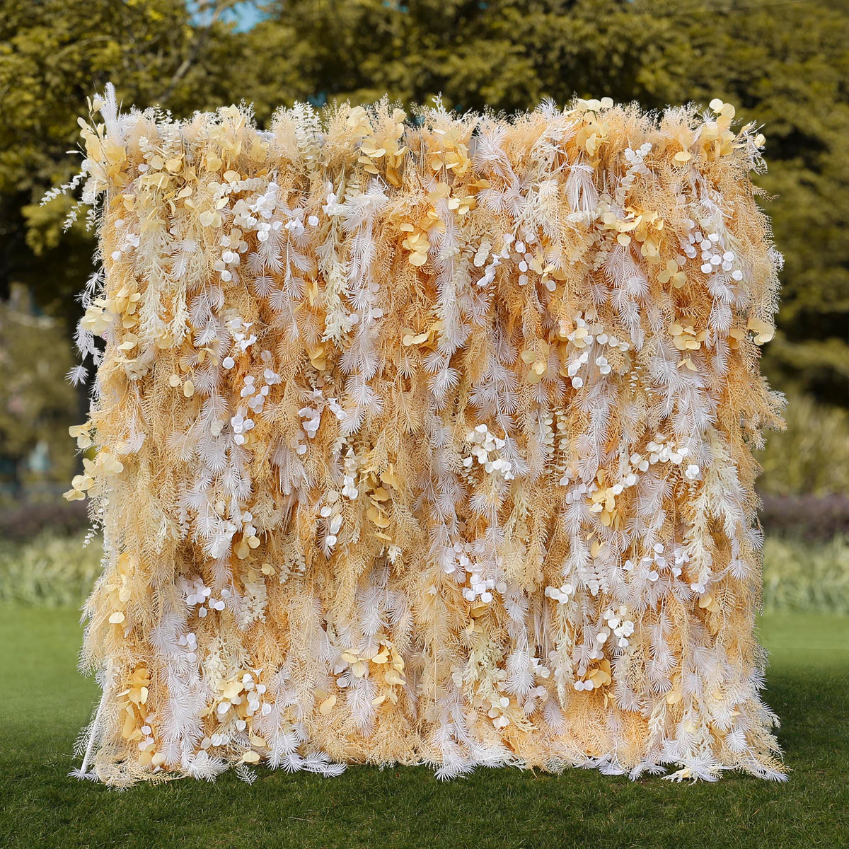 Aliflowers Artificial Handmade Dried Yellow Pampas Grass Wall for Event Party Wedding Backdrop Decor Prop ALFWL128 - Ali Flowers