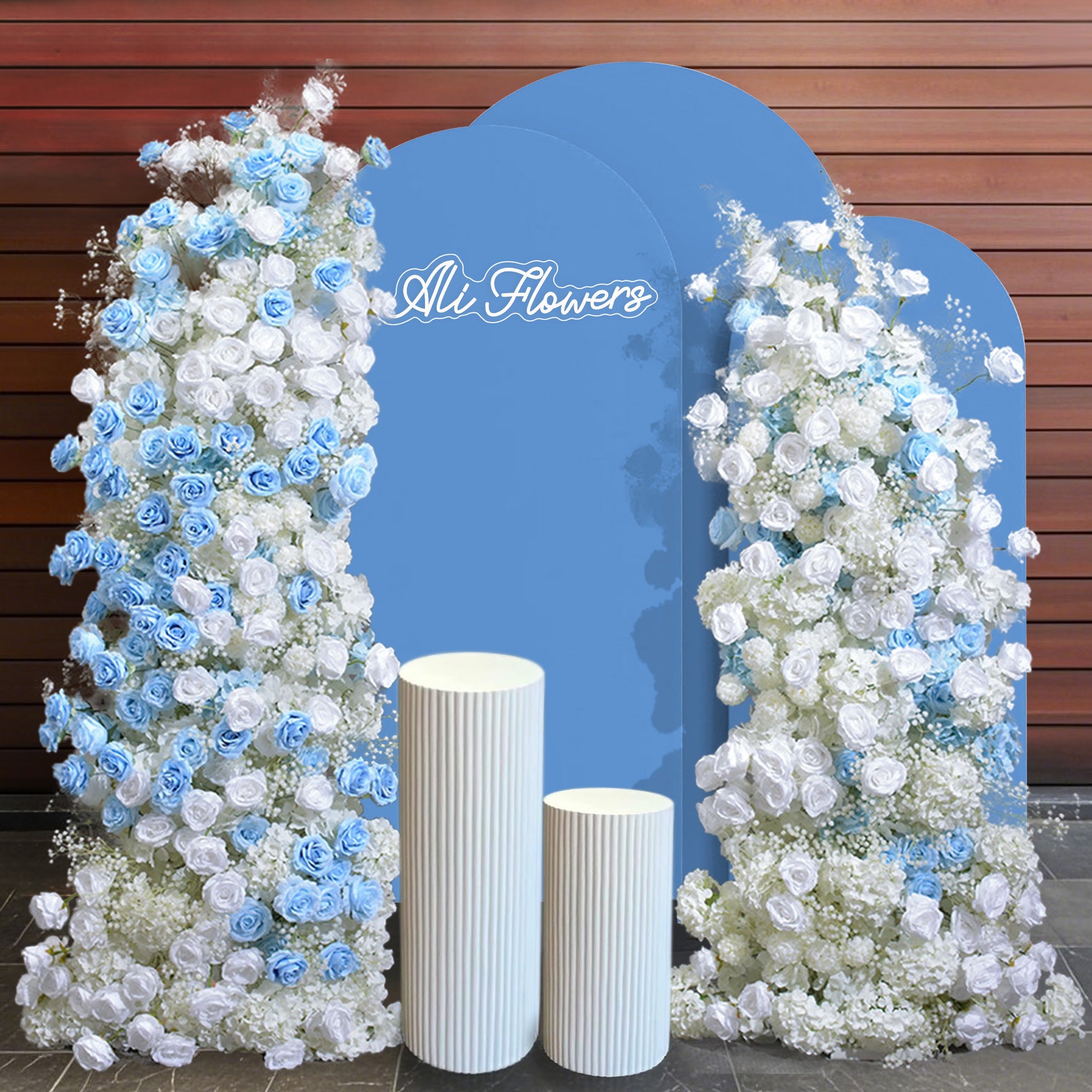 Aliflowers Blue And White Rose Hydrangea Wedding KT Background Event Party Decoration ALFKT009