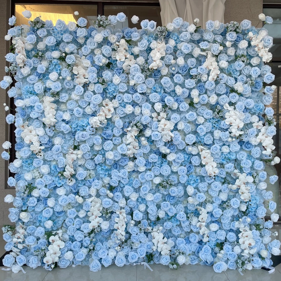 Aliflowers 3D Blue Rose & White Orchid Flower Wall for Wedding Decor ALFWL187