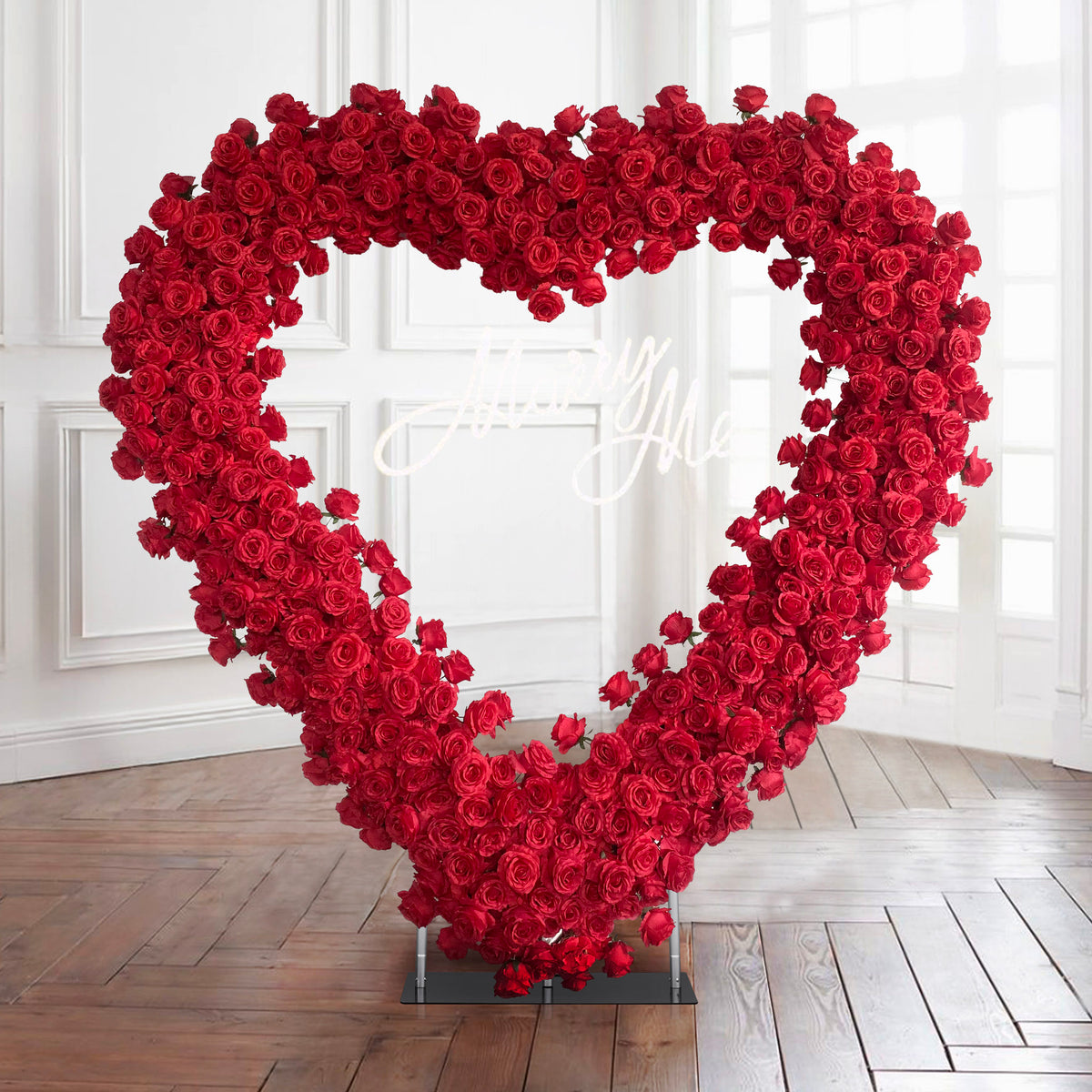 Aliflowers Luxurious Red Rose Floral Heart-Shaped Arch Proposal Backdrop ALFAH018