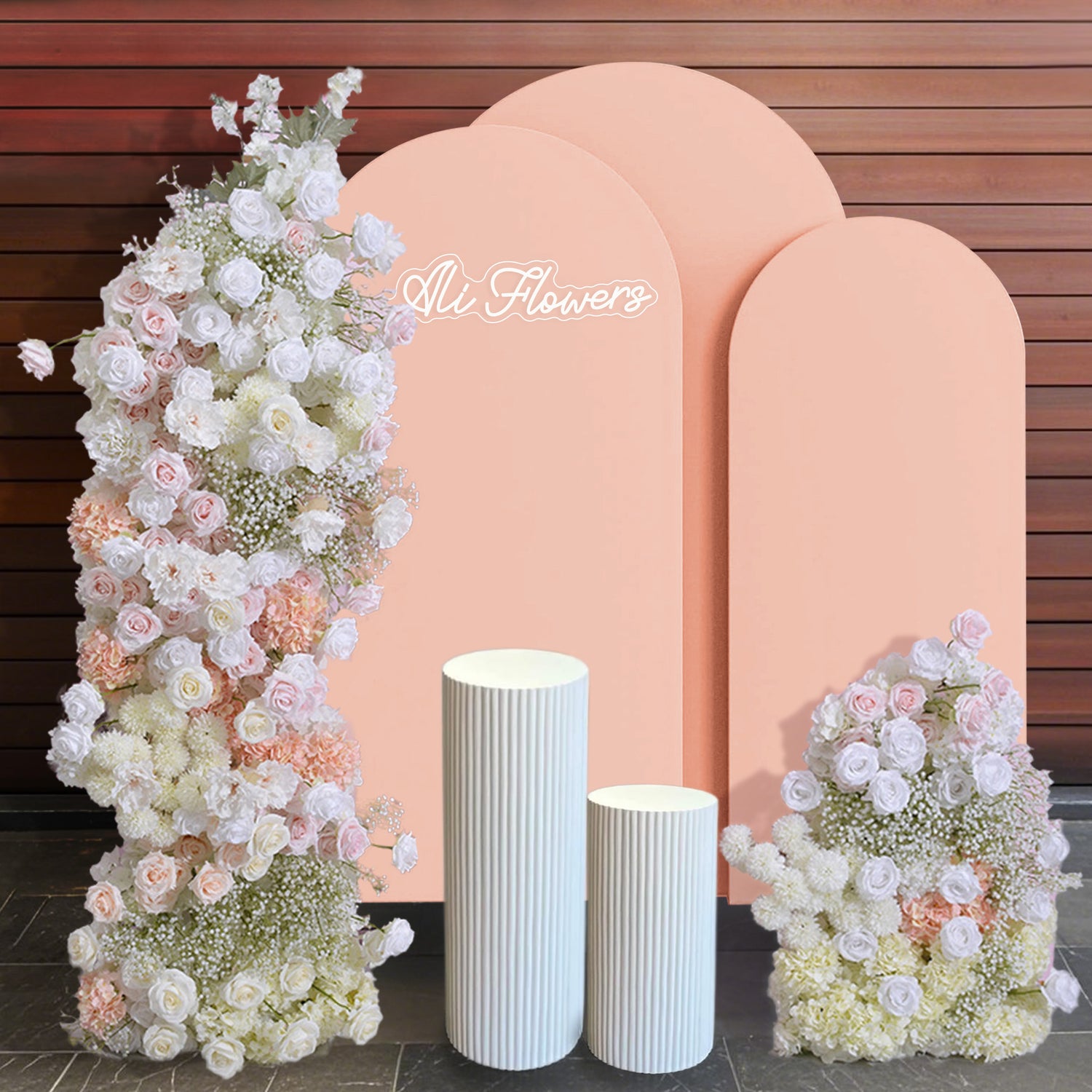 Aliflowers Nude Pink Rose Baby's Breath Wedding Backdrop KT Board Frame Arch Decor Floral Arrangement ALFKT004