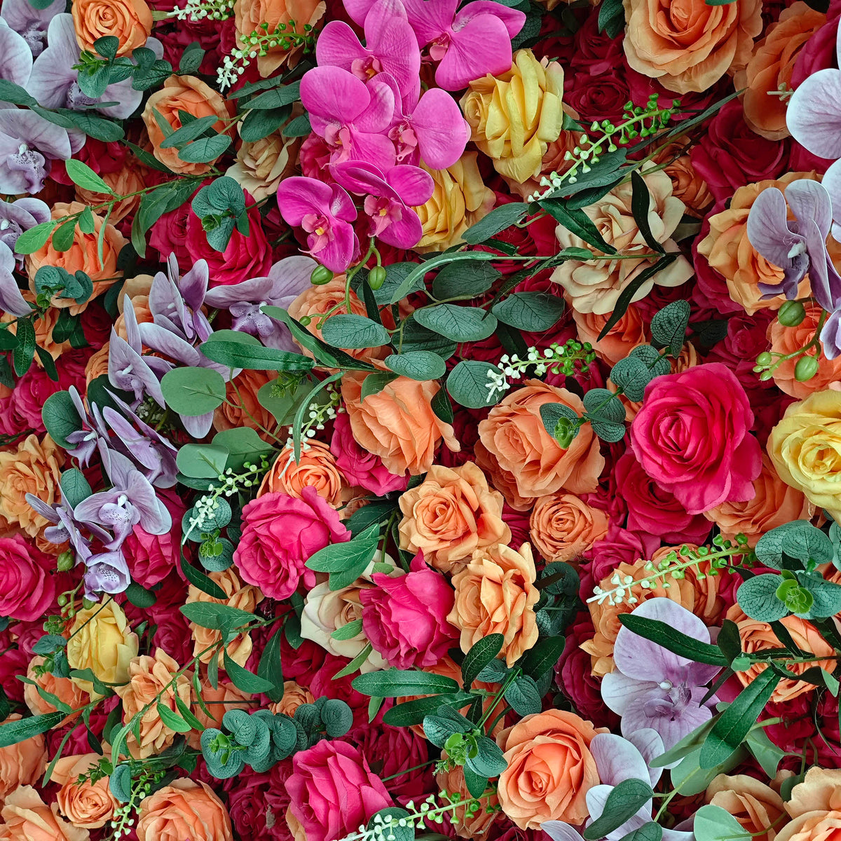 Aliflowers 3D Orange Red Rose & Orchid Flower Wall Backdrop for Wedding Party Decor