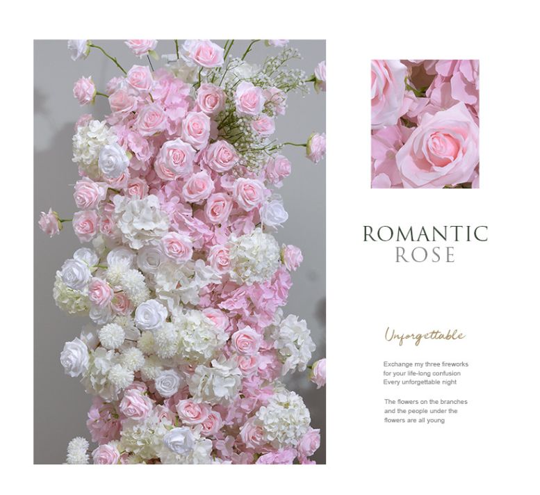 Aliflowers Pink And White Rose Wedding Floor Flower Arch KT Board Decoration Flower Row ALFKT007