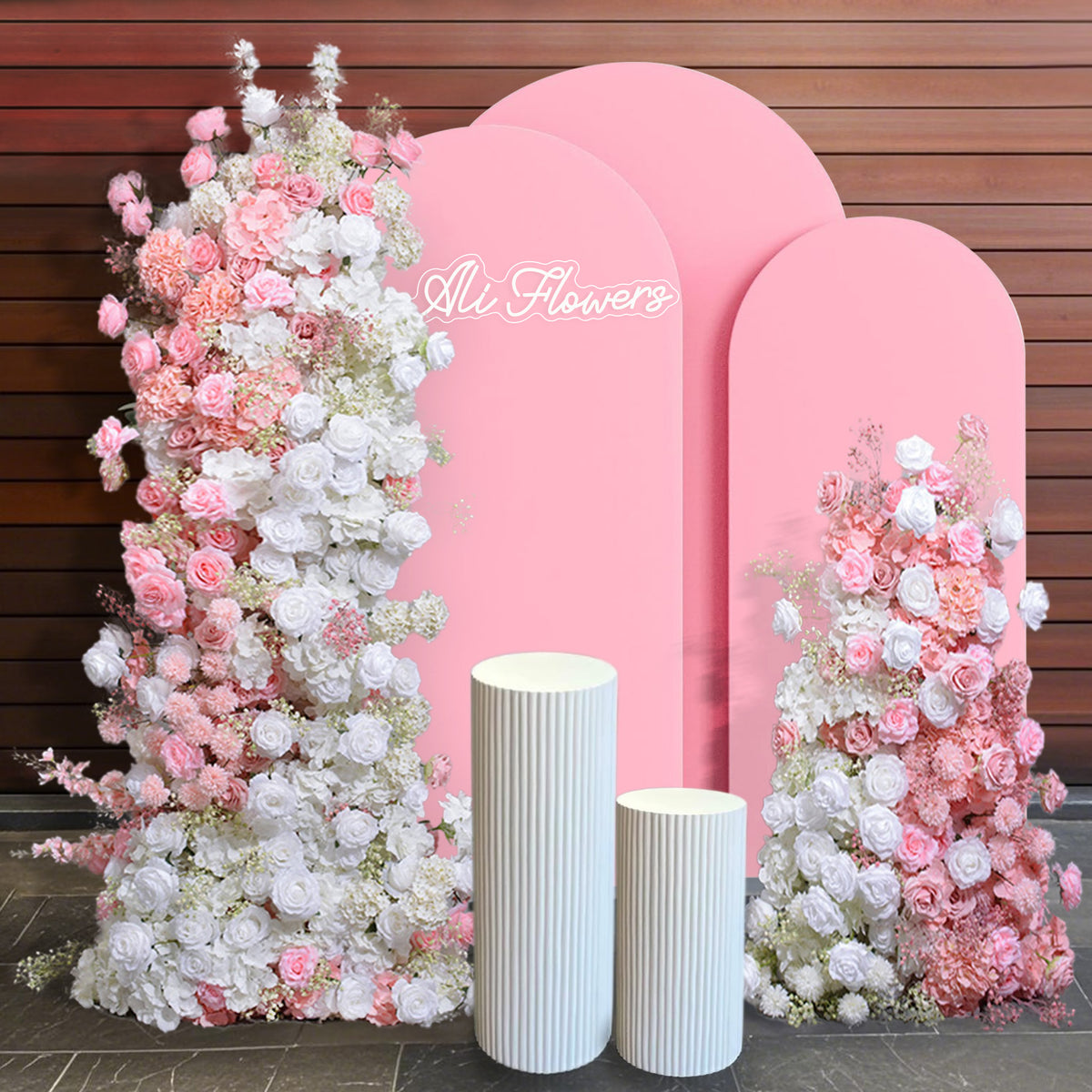 Aliflowers Pink And White Wedding Background KT Board Frame Arch Decoration Flower Arrangement ALFKT018