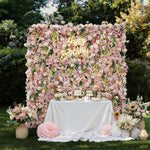 5D Pink Lily Rose Roller Blind Flower Wall Outdoor Wedding Background Decoration