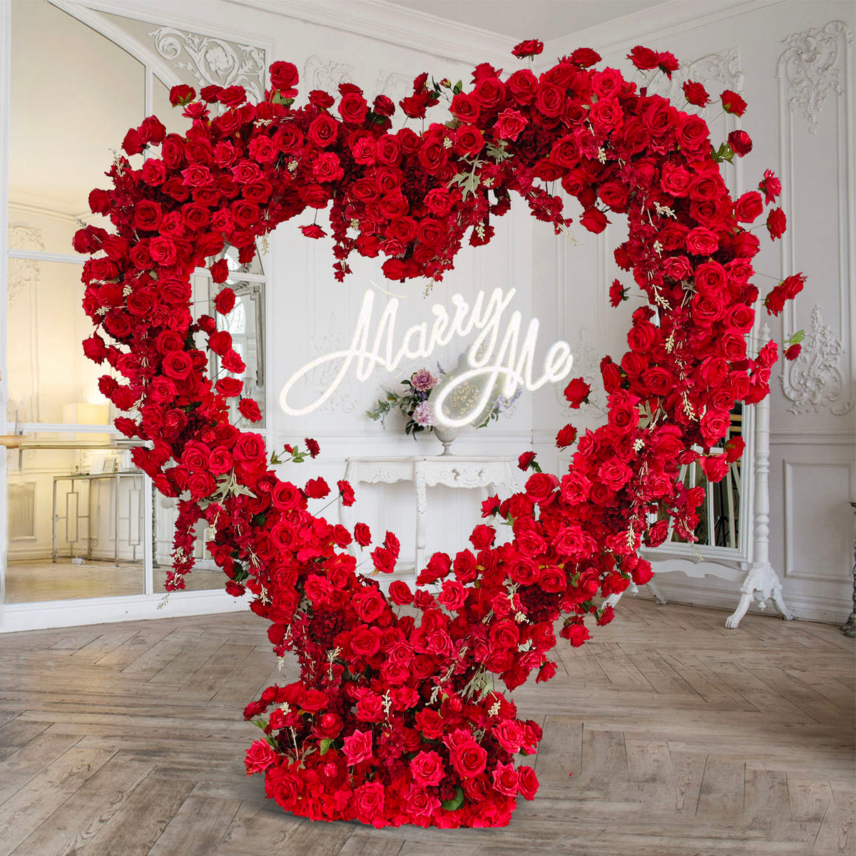 Aliflowers Pure Red Rose Floral Arrangement Heart Arch Stage Flower Stand ALFAH003