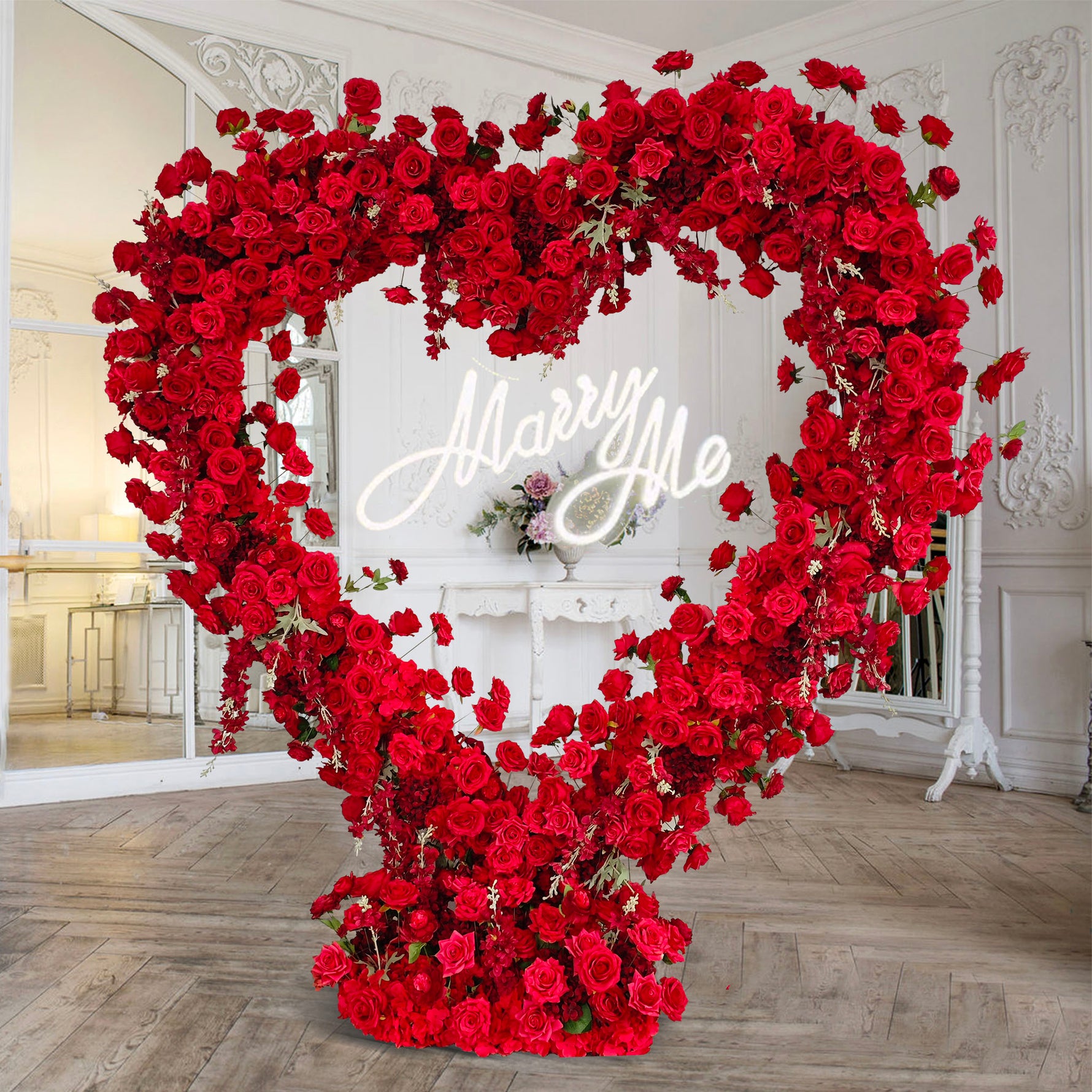 Aliflowers Pure Red Rose Floral Arrangement Heart Arch Stage Flower Stand ALFAH003