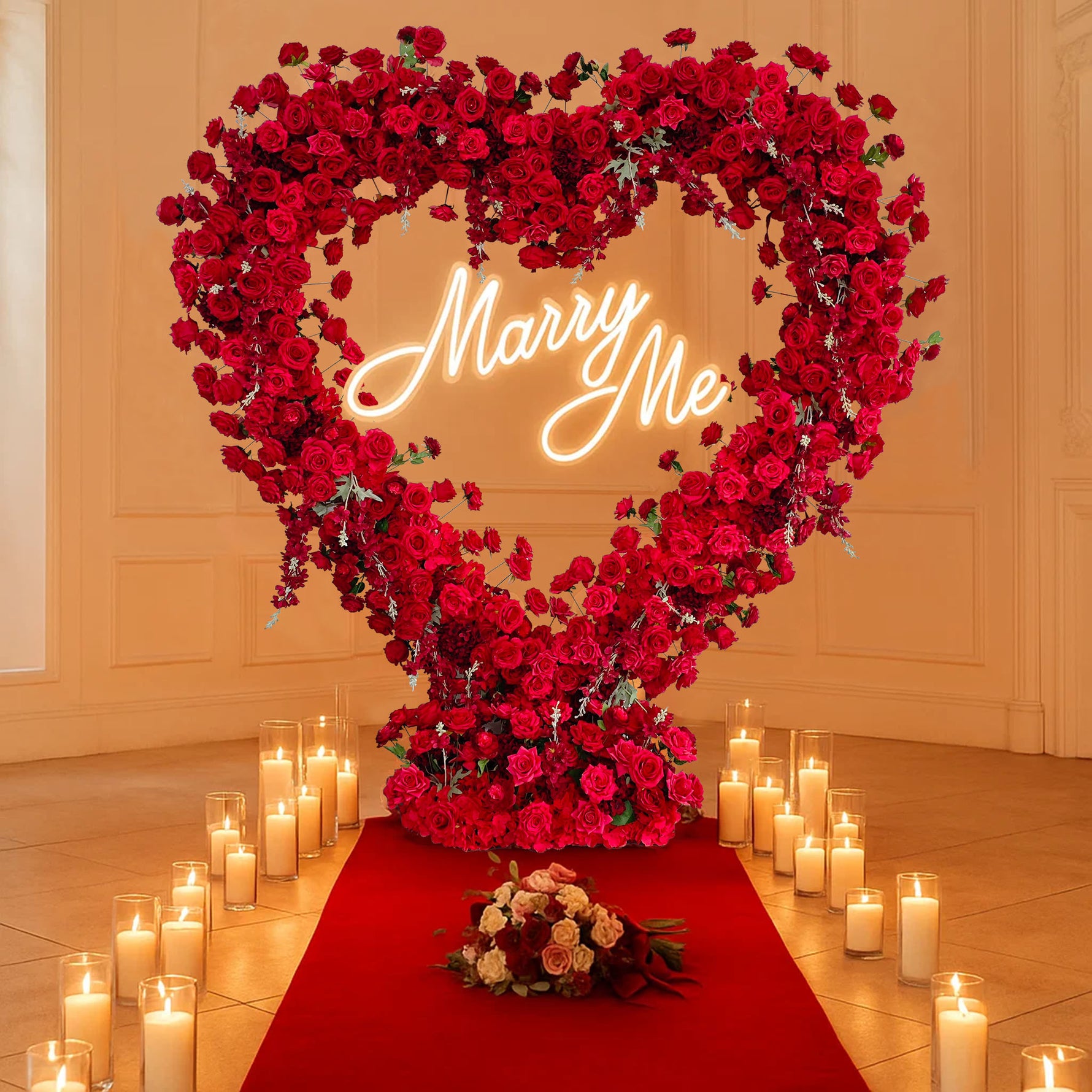 Aliflowers Pure Red Rose Floral Arrangement Heart Arch Stage Flower Stand ALFAH003