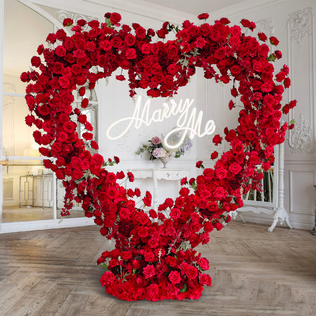 Aliflowers Pure Red Rose Floral Arrangement Heart Arch Stage Flower Stand ALFAH003