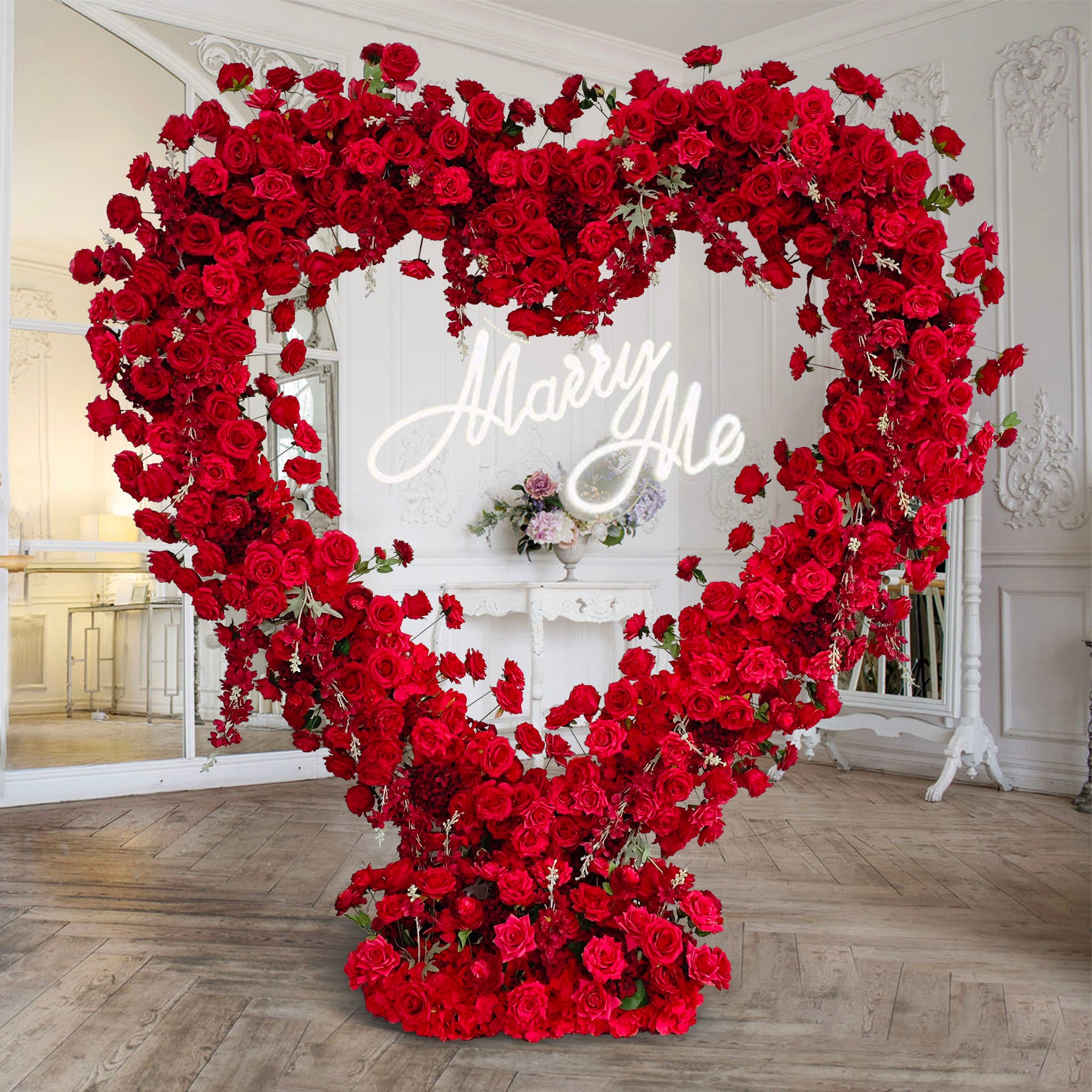 Aliflowers Pure Red Rose Floral Arrangement Heart Arch Stage Flower Stand ALFAH003