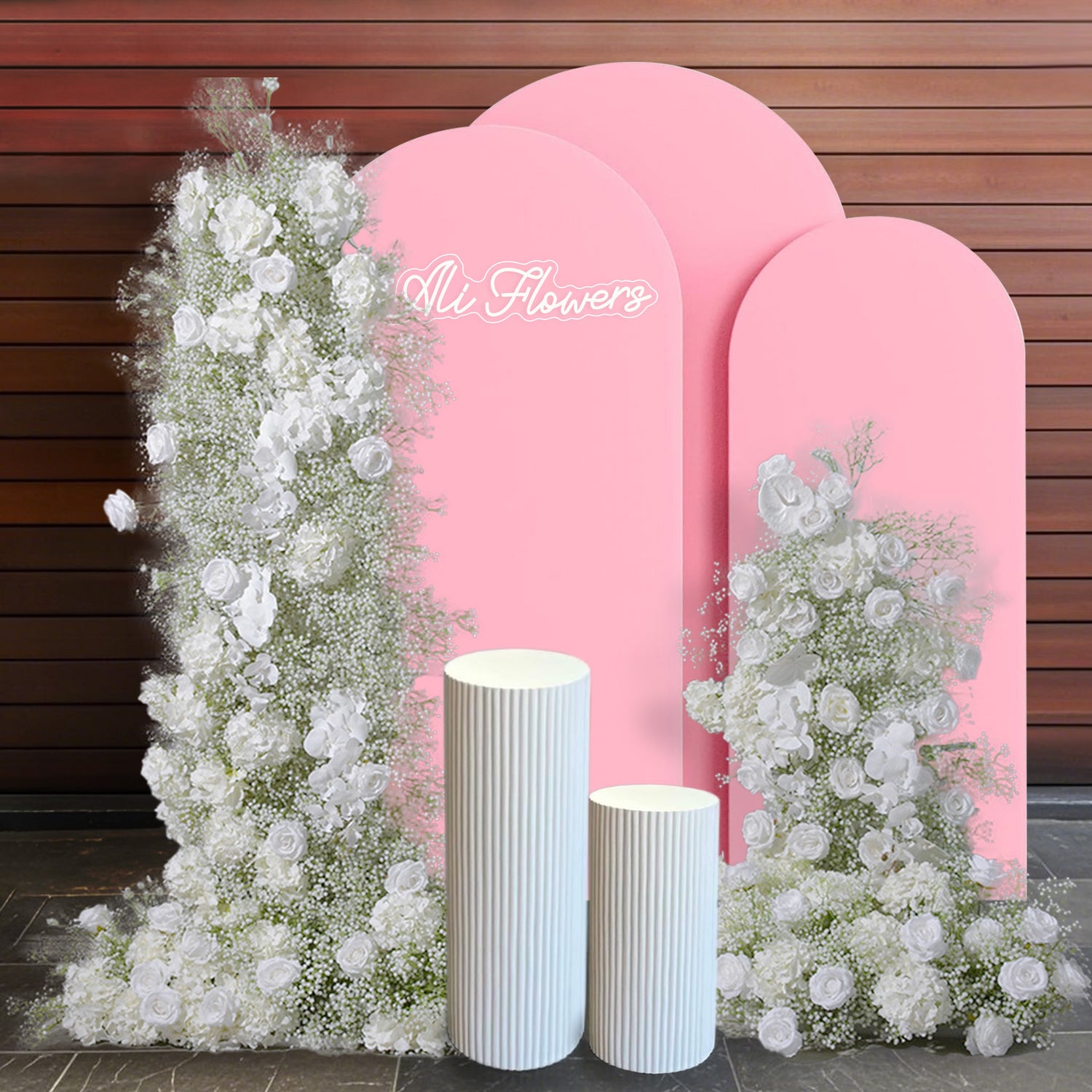 Aliflowers White Baby's Breath Rose Artificial Flower Column KT Background Wedding Decoration ALFKT006