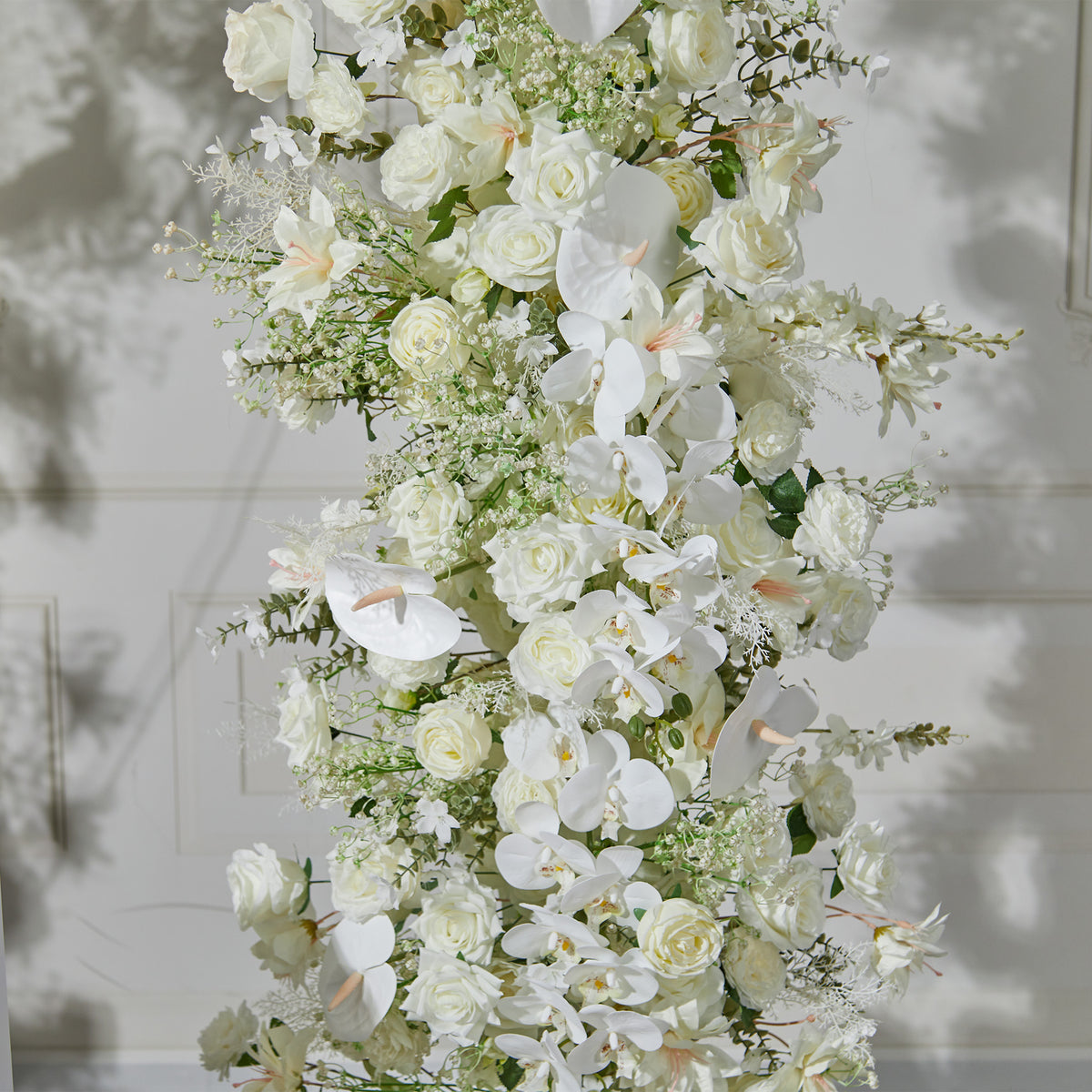 Aliflowers Elegant White Rose Floral Wedding Backdrop with Corner Arch Frame